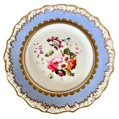 Samuel Alcock Plate, Melted Snow Border, Periwinkle Blue Lilac, Flowers, ca 1822