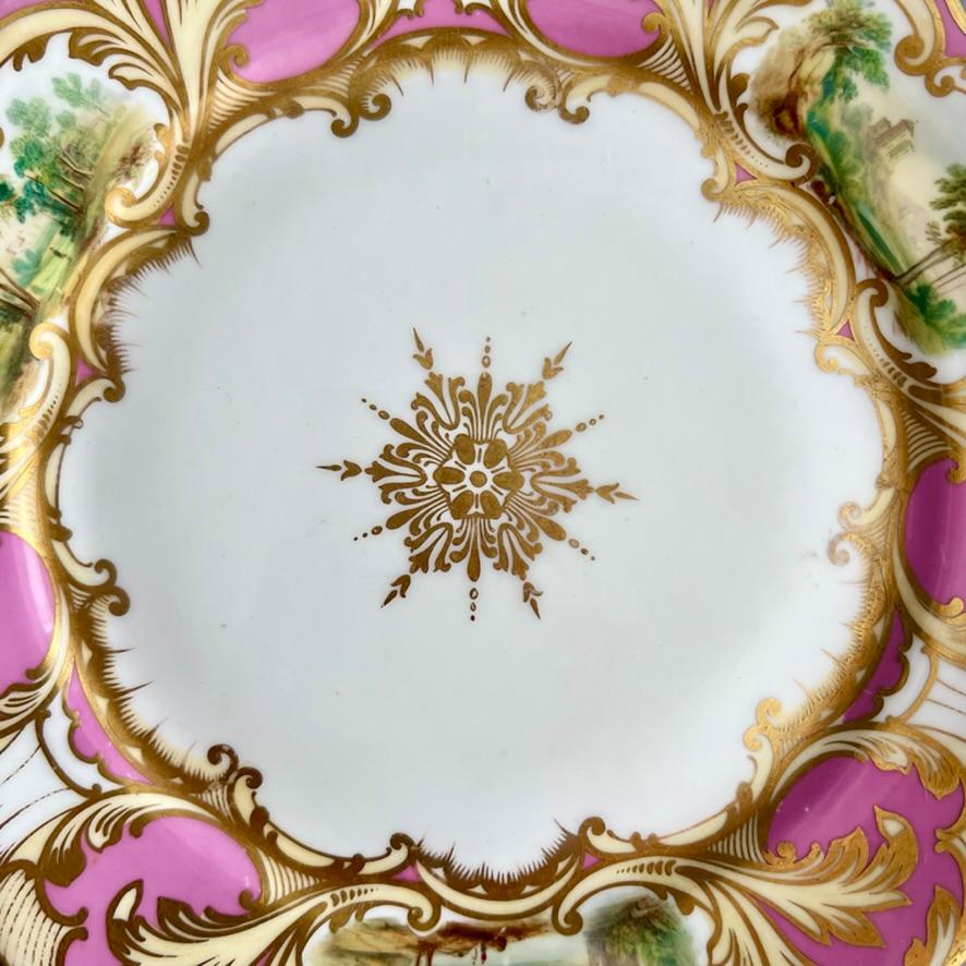 Assiette Samuel Alcock, rose et dorée, réserve de paysage, vers 1855 Bon état - En vente à London, GB