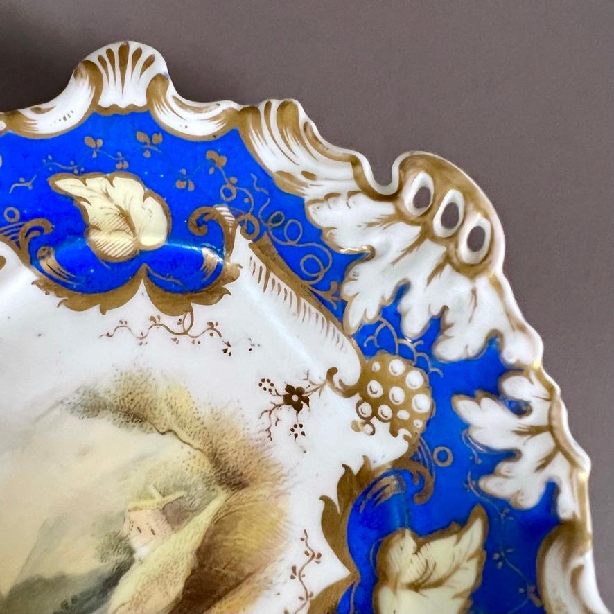 Samuel Alcock Porcelain Basket, French Blue, Landscape, Rococo Revival ca 1830 In Good Condition For Sale In London, GB