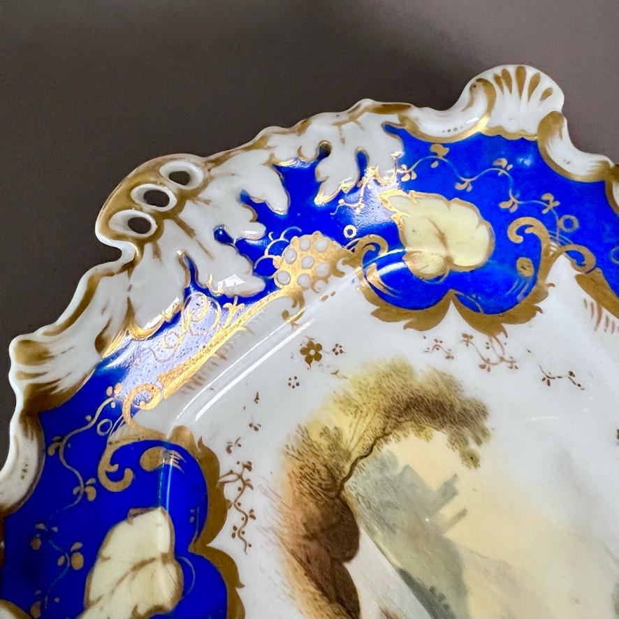 Samuel Alcock Porcelain Basket, French Blue, Landscape, Rococo Revival ca 1830 For Sale 2