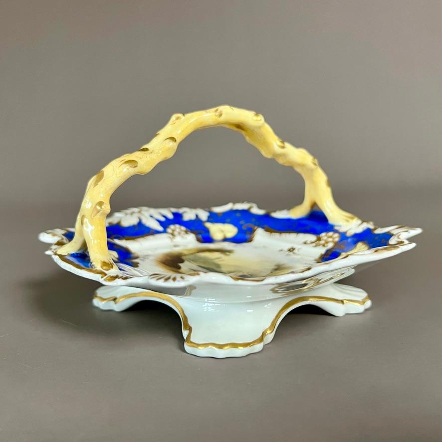 Samuel Alcock Porcelain Basket, French Blue, Landscape, Rococo Revival ca 1830 For Sale 3
