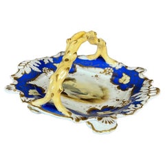 Samuel Alcock Porcelain Basket, French Blue, Landscape, Rococo Revival ca 1830