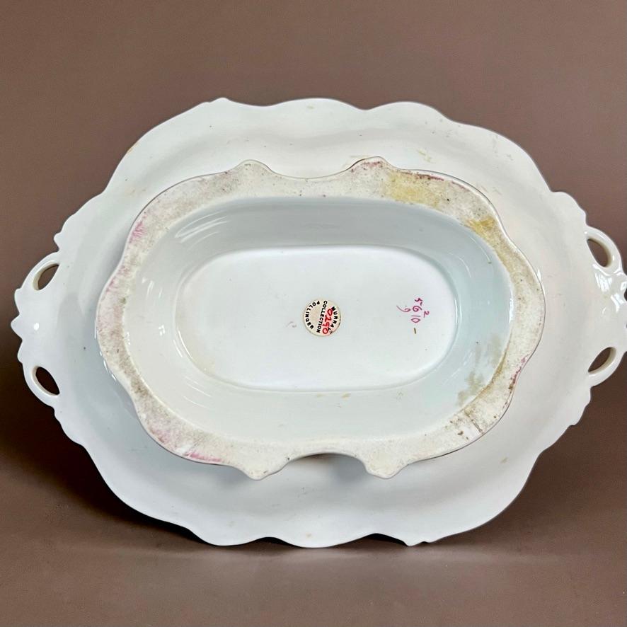 Samuel Alcock Porcelain Basket, Rococo Revival, Maroon, Flower Reserves, ca 1835 For Sale 6