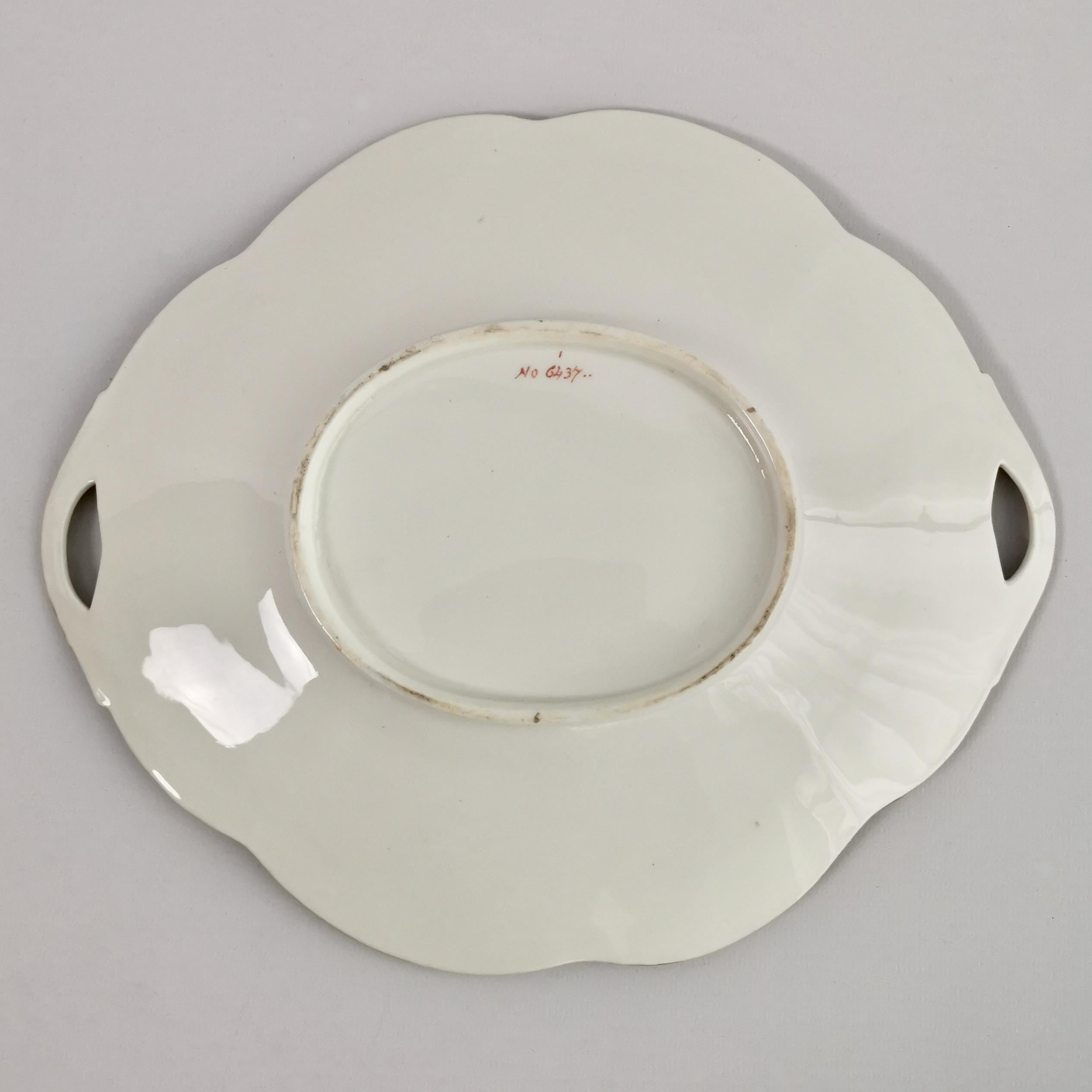 Samuel Alcock Porcelain Cake Plate, Peach Ground with Fine Birds, Victorian 1845 5