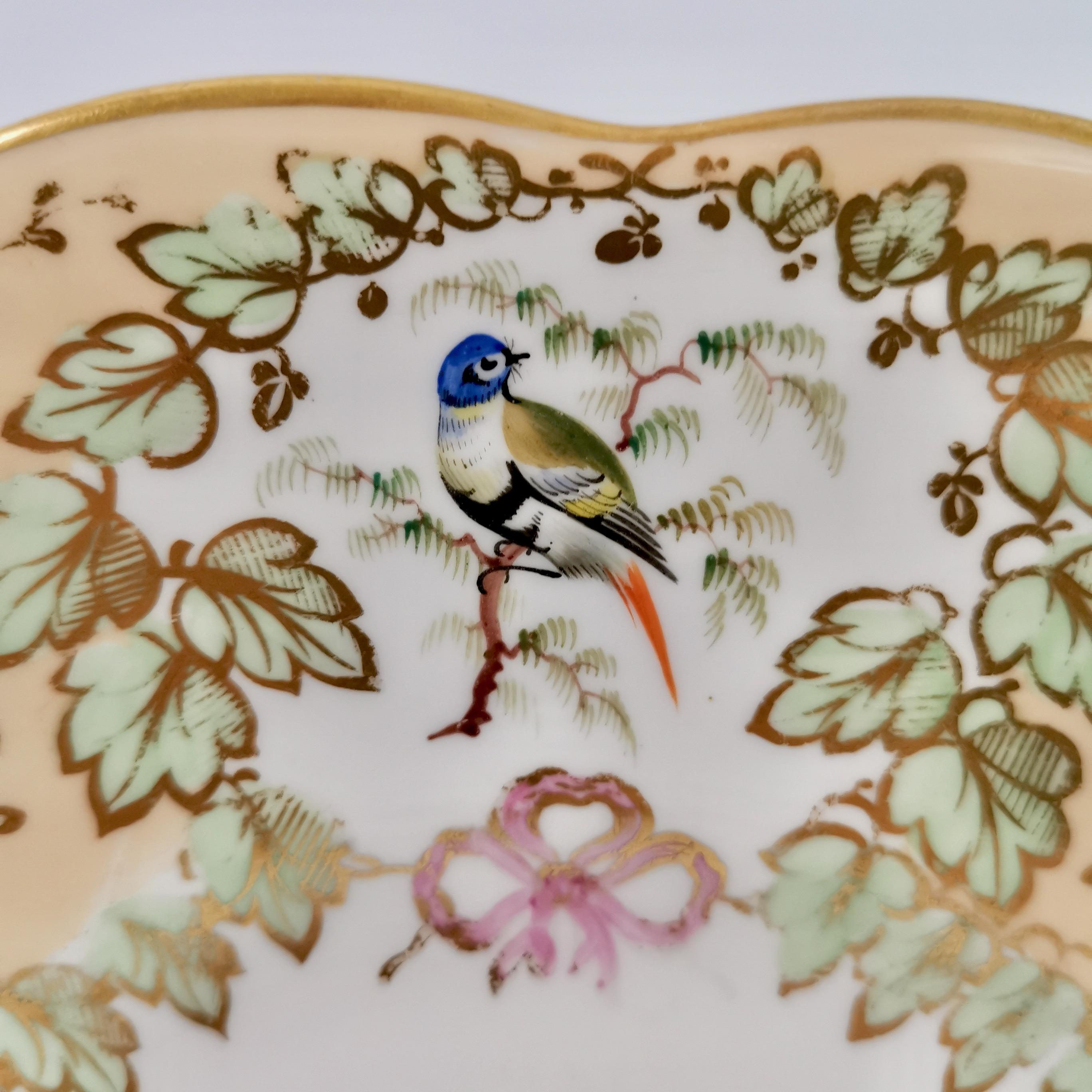 Mid-19th Century Samuel Alcock Porcelain Cake Plate, Peach Ground with Fine Birds, Victorian 1845