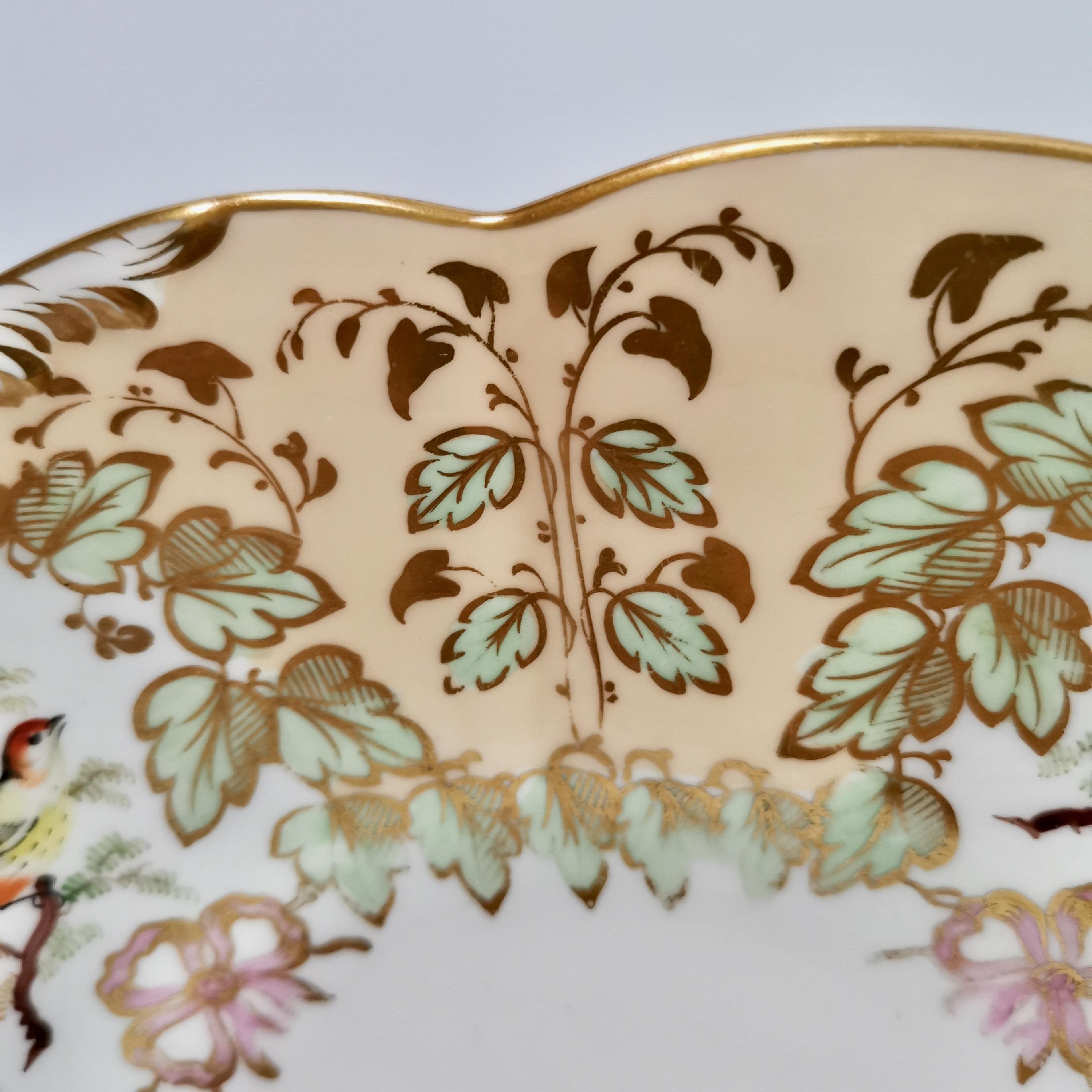 Samuel Alcock Porcelain Cake Plate, Peach Ground with Fine Birds, Victorian 1845 3