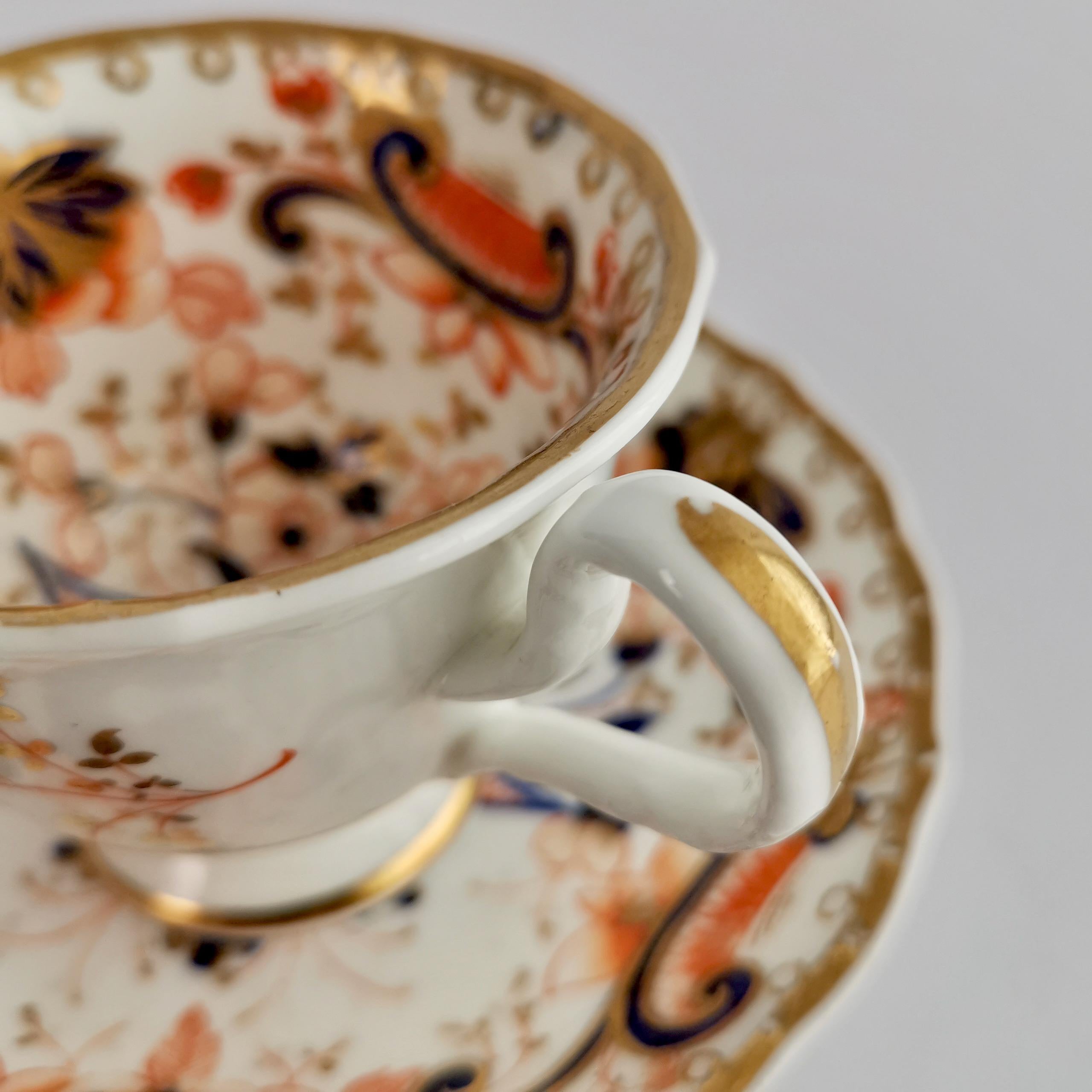 Samuel Alcock Porcelain Coffee Cup, Orange Imari Flowers, Rococo Revival ca 1830 For Sale 3