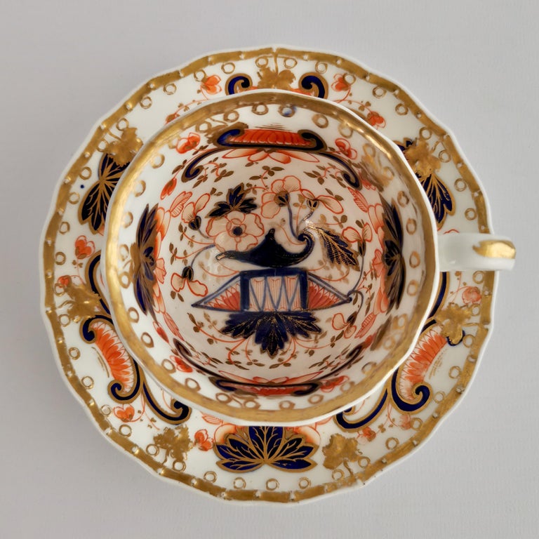 English Samuel Alcock Porcelain Coffee Cup, Orange Imari Flowers, Rococo Revival ca 1830 For Sale