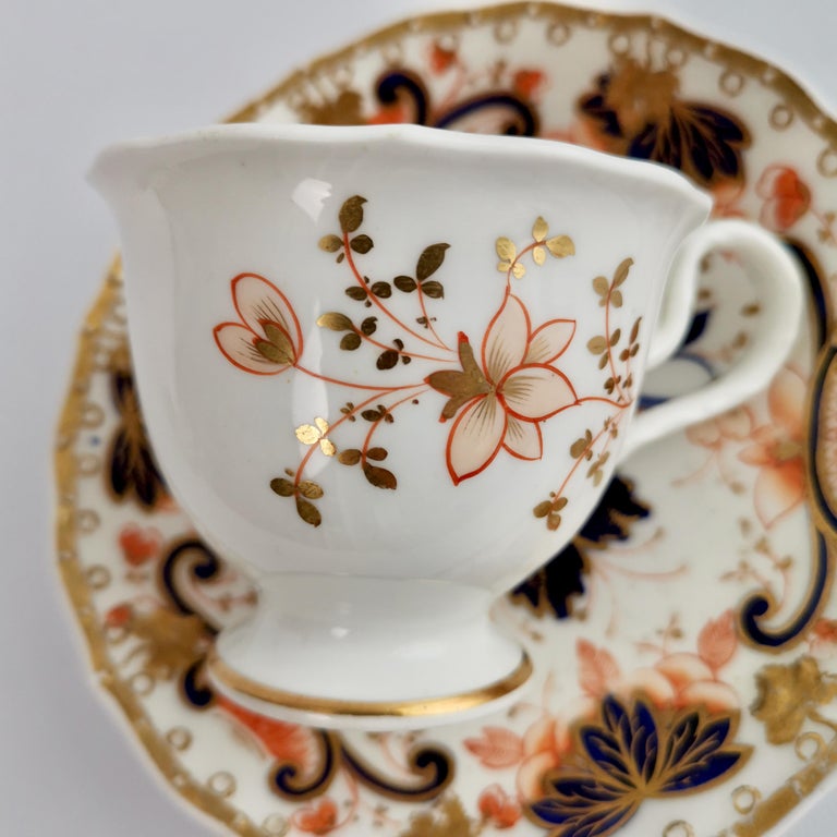 Mid-19th Century Samuel Alcock Porcelain Coffee Cup, Orange Imari Flowers, Rococo Revival ca 1830 For Sale