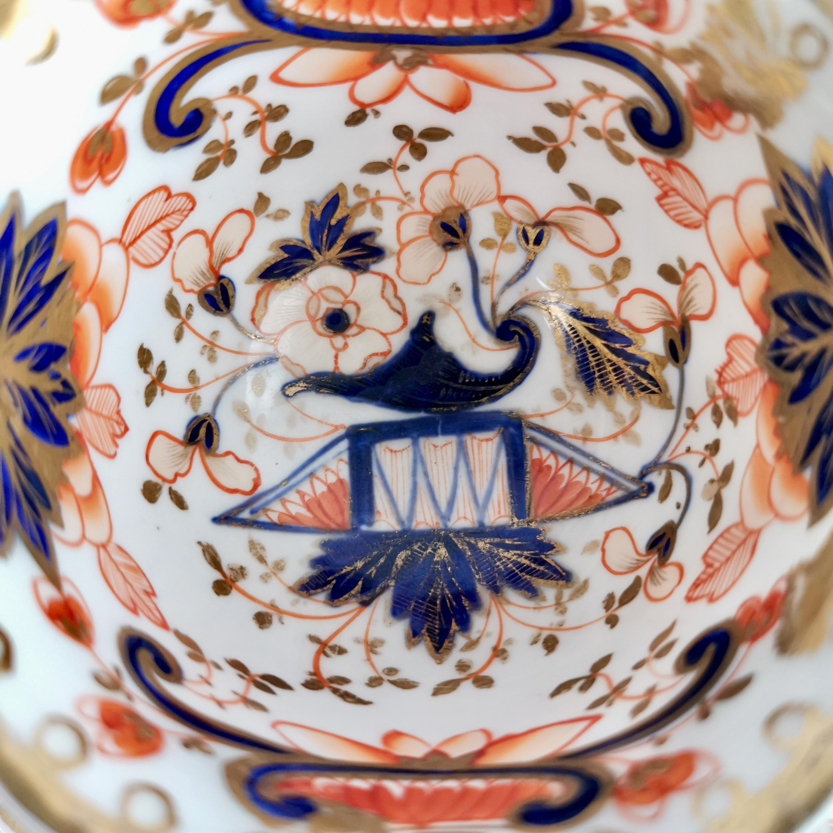 Hand-Painted Samuel Alcock Porcelain Coffee Cup, Orange Imari Flowers, Rococo Revival ca 1830 For Sale