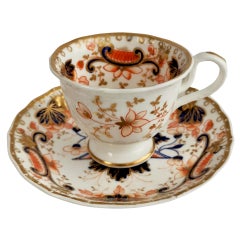 Samuel Alcock Porcelain Coffee Cup, Orange Imari Flowers, Rococo Revival ca 1830