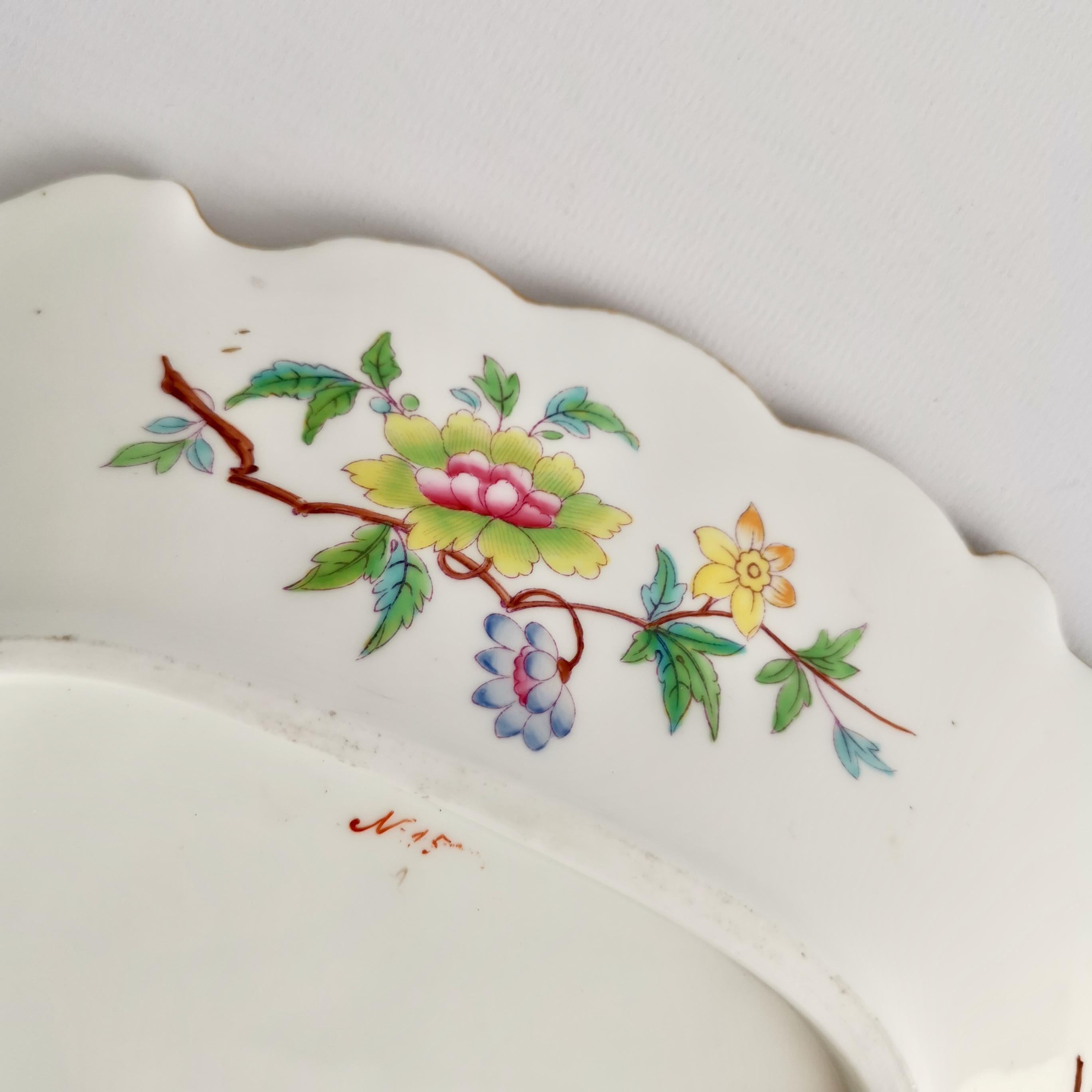 Samuel Alcock Porcelain Dish, Chinoiserie Flowers, Rococo Revival ca 1828 5