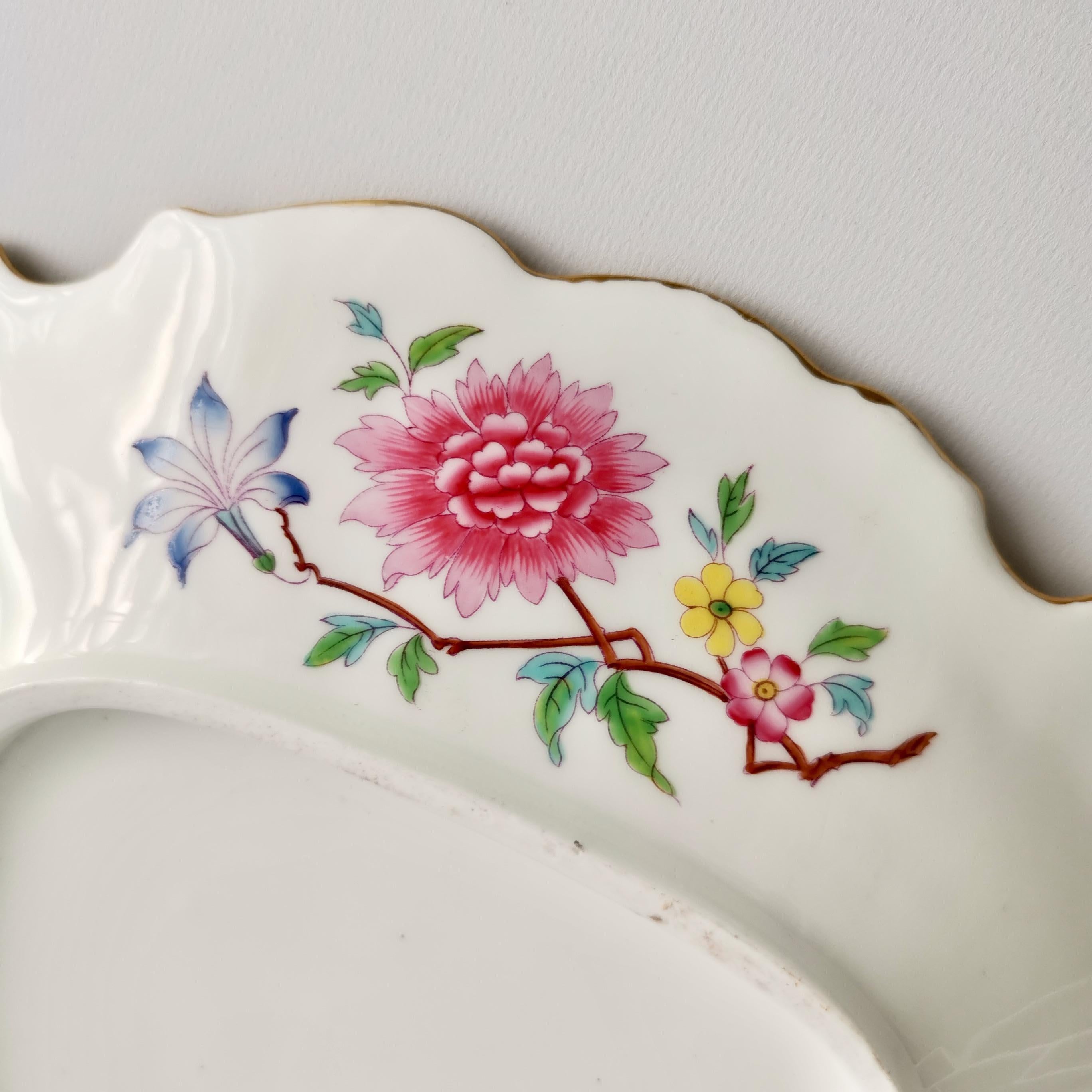Samuel Alcock Porcelain Dish, Chinoiserie Flowers, Rococo Revival ca 1828 6
