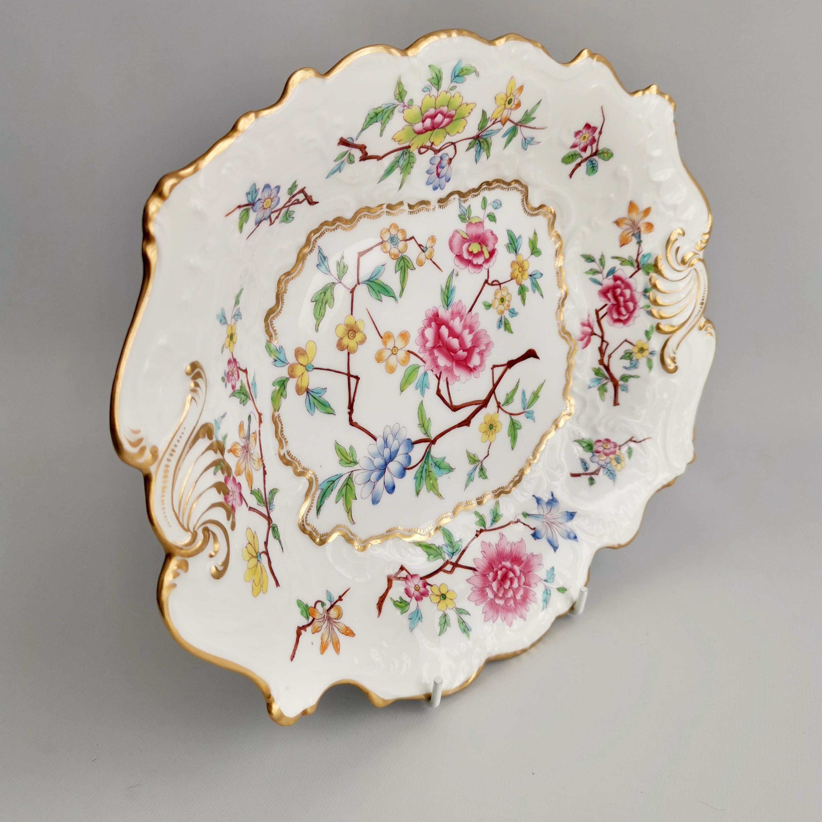 Samuel Alcock Porcelain Dish, Chinoiserie Flowers, Rococo Revival ca 1828 7