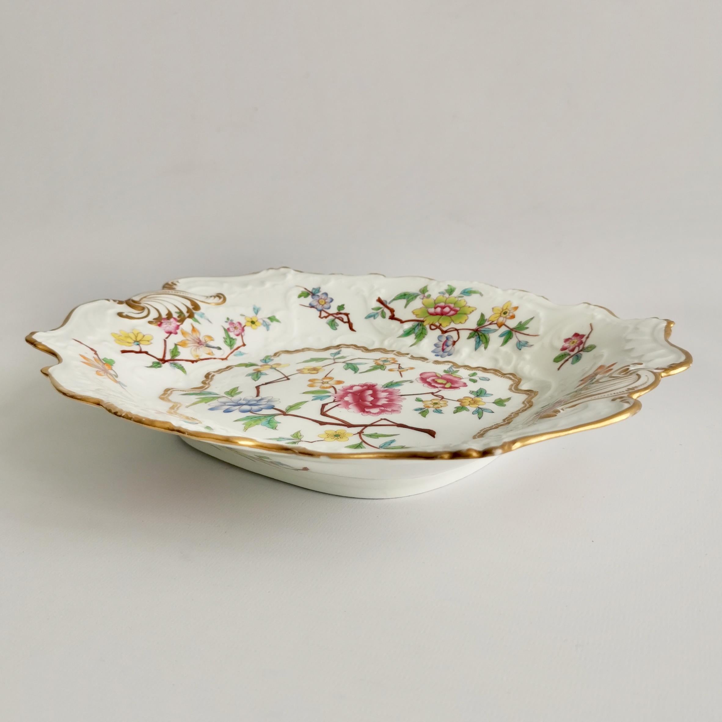 Samuel Alcock Porcelain Dish, Chinoiserie Flowers, Rococo Revival ca 1828 8