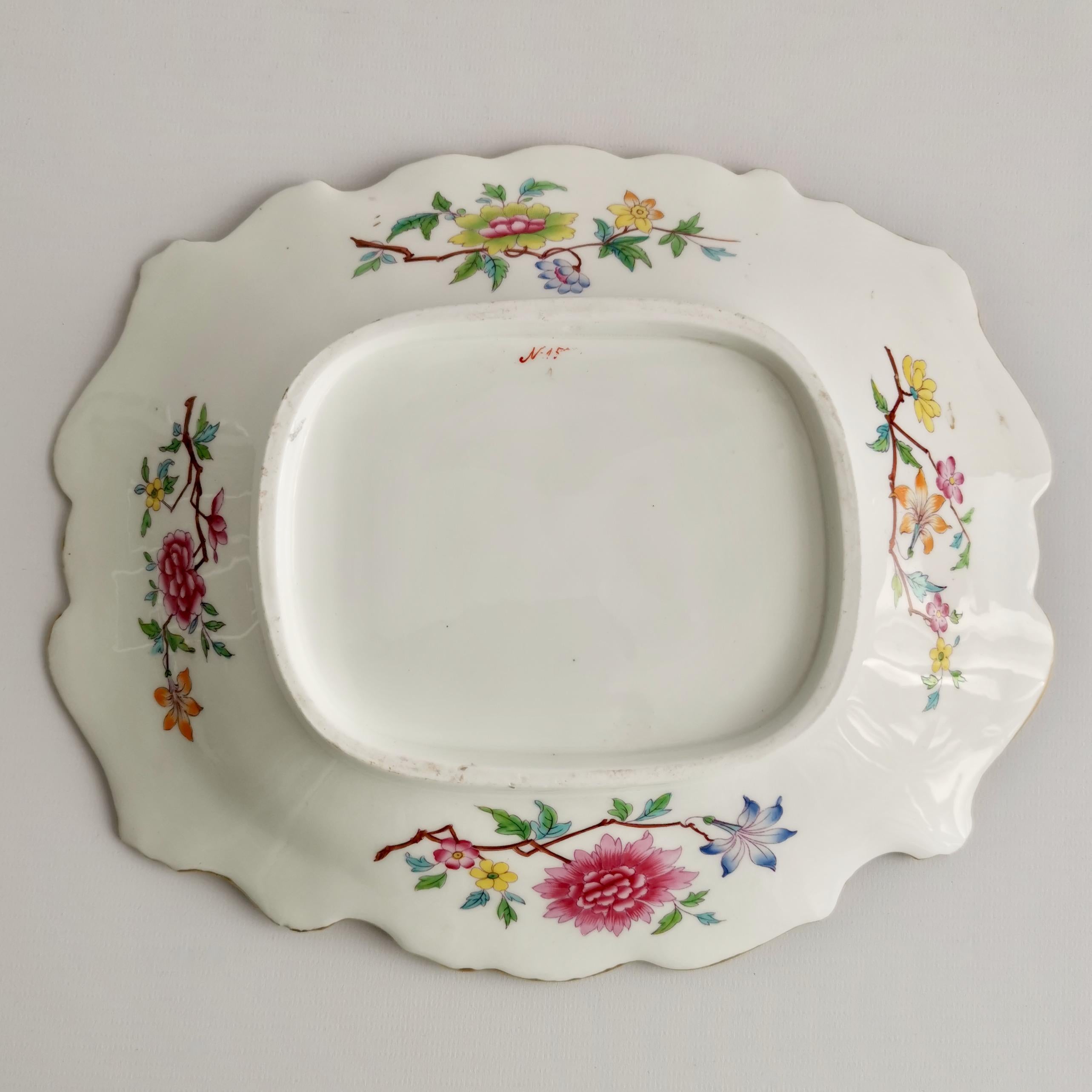 Samuel Alcock Porcelain Dish, Chinoiserie Flowers, Rococo Revival ca 1828 9