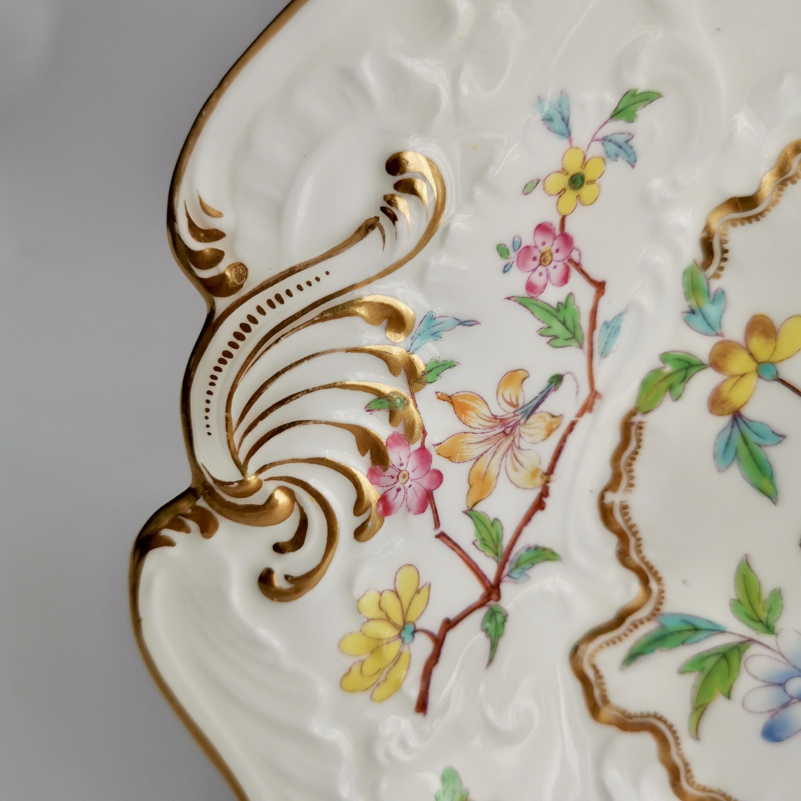 Hand-Painted Samuel Alcock Porcelain Dish, Chinoiserie Flowers, Rococo Revival ca 1828