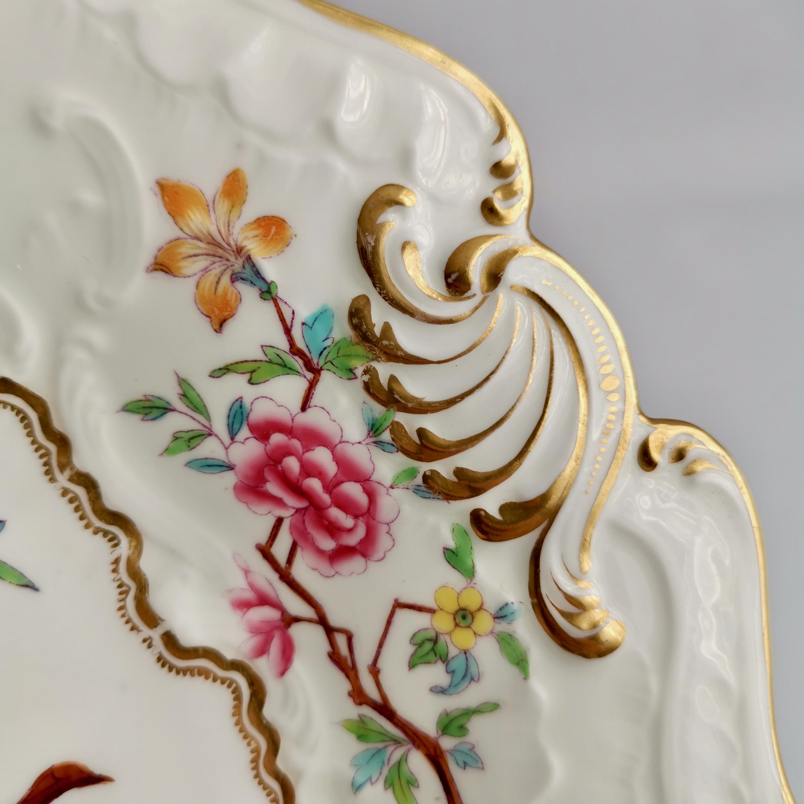 Samuel Alcock Porcelain Dish, Chinoiserie Flowers, Rococo Revival ca 1828 In Good Condition In London, GB