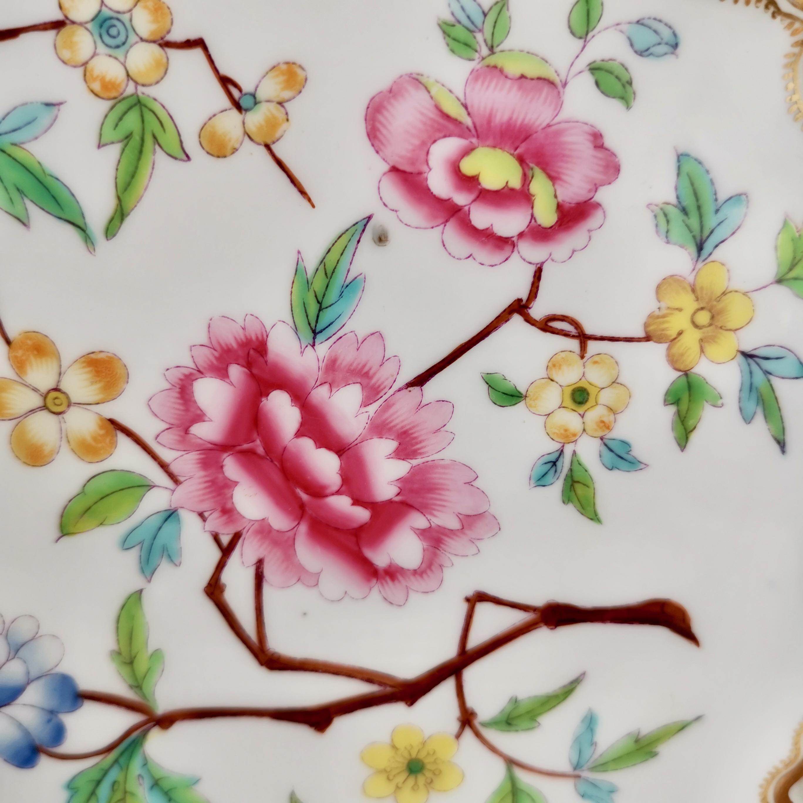 Early 19th Century Samuel Alcock Porcelain Dish, Chinoiserie Flowers, Rococo Revival ca 1828