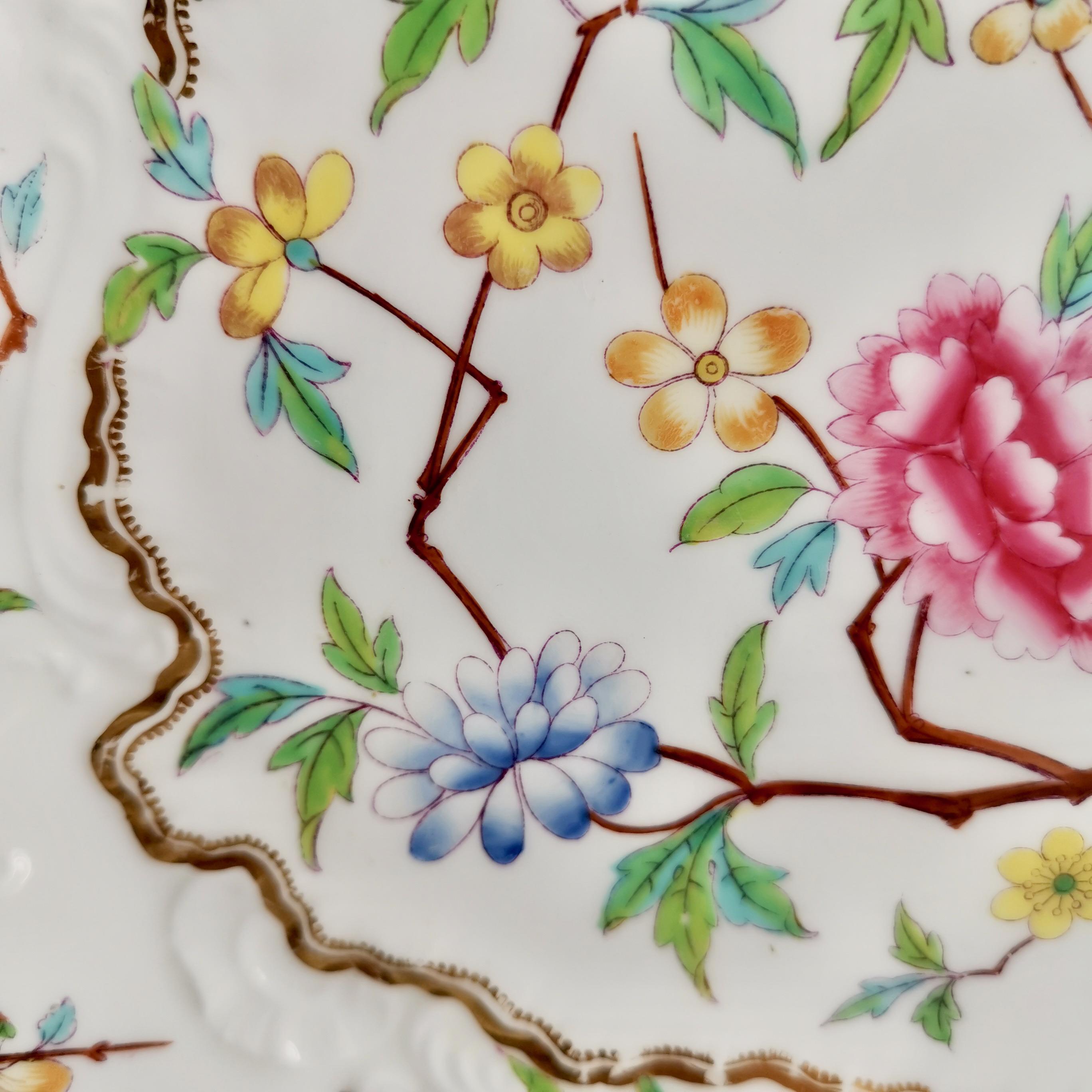 Samuel Alcock Porcelain Dish, Chinoiserie Flowers, Rococo Revival ca 1828 1