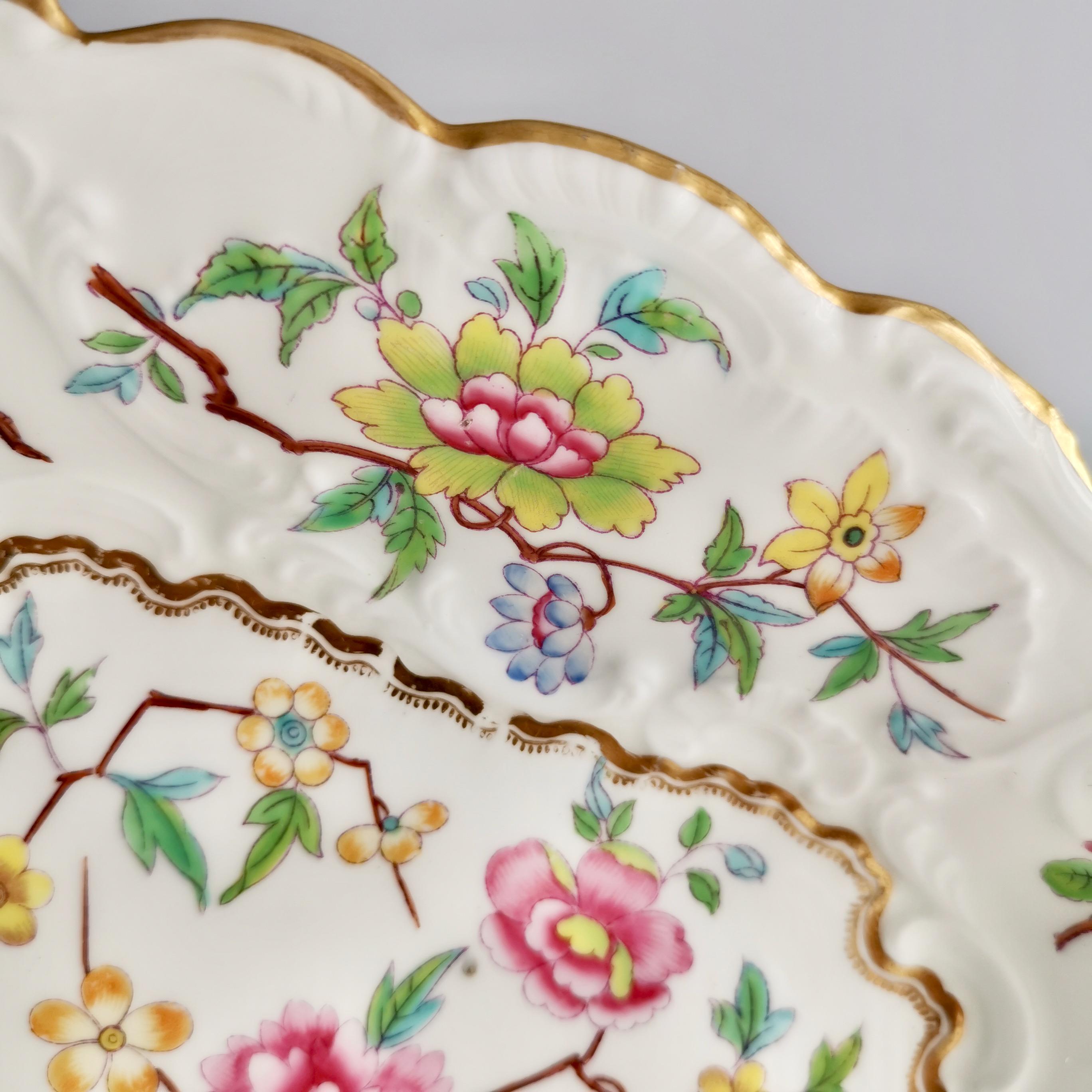 Samuel Alcock Porcelain Dish, Chinoiserie Flowers, Rococo Revival ca 1828 2