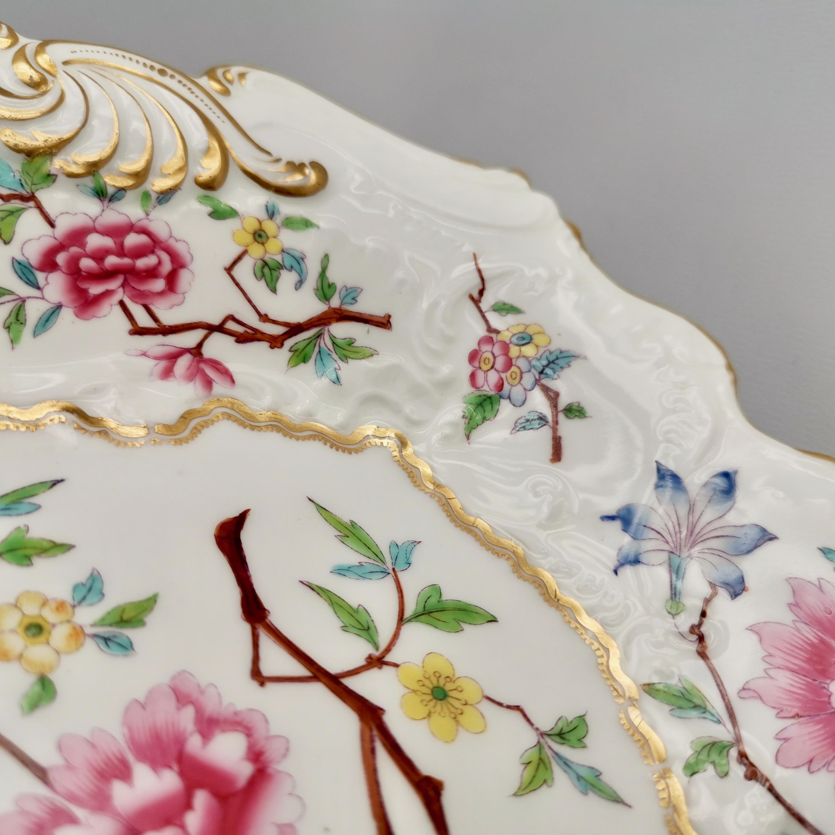 Samuel Alcock Porcelain Dish, Chinoiserie Flowers, Rococo Revival ca 1828 4