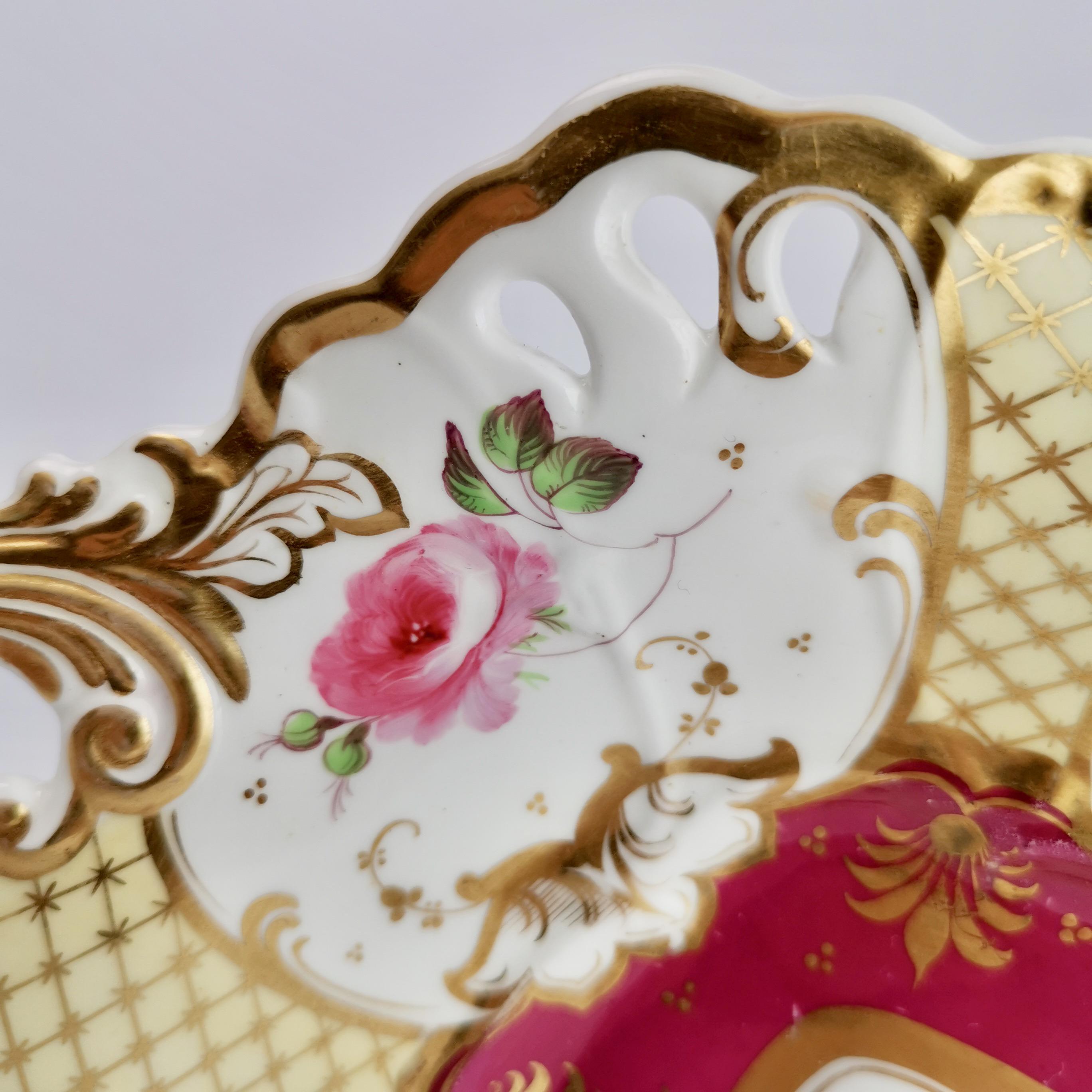 Samuel Alcock Porcelain Dish, Maroon, Gilt and Flowers, Rococo Revival, ca 1835 6