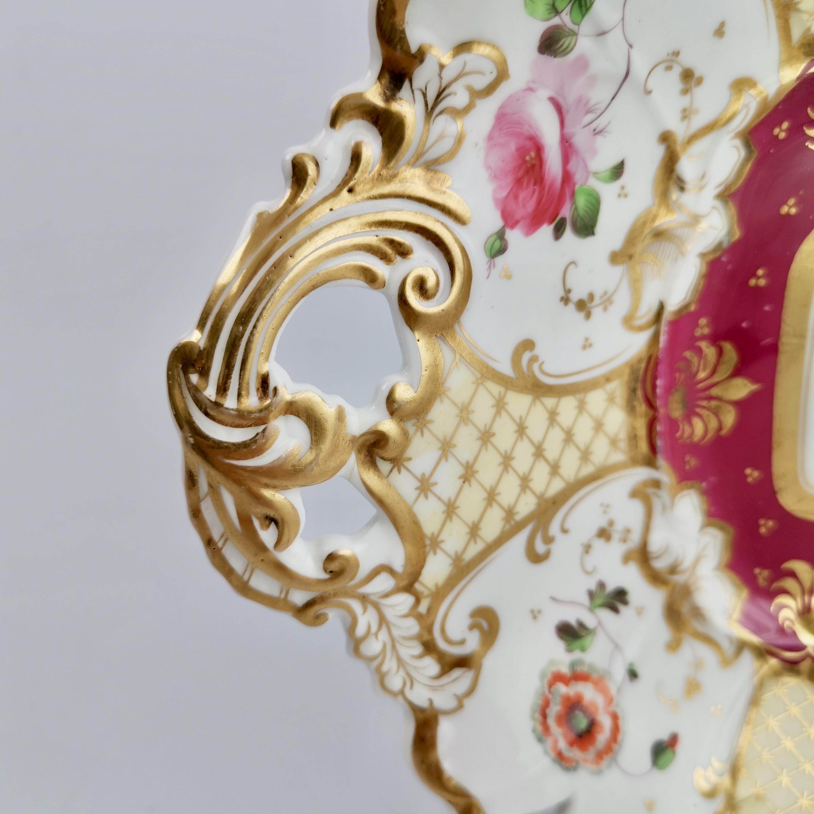 Samuel Alcock Porcelain Dish, Maroon, Gilt and Flowers, Rococo Revival, ca 1835 7