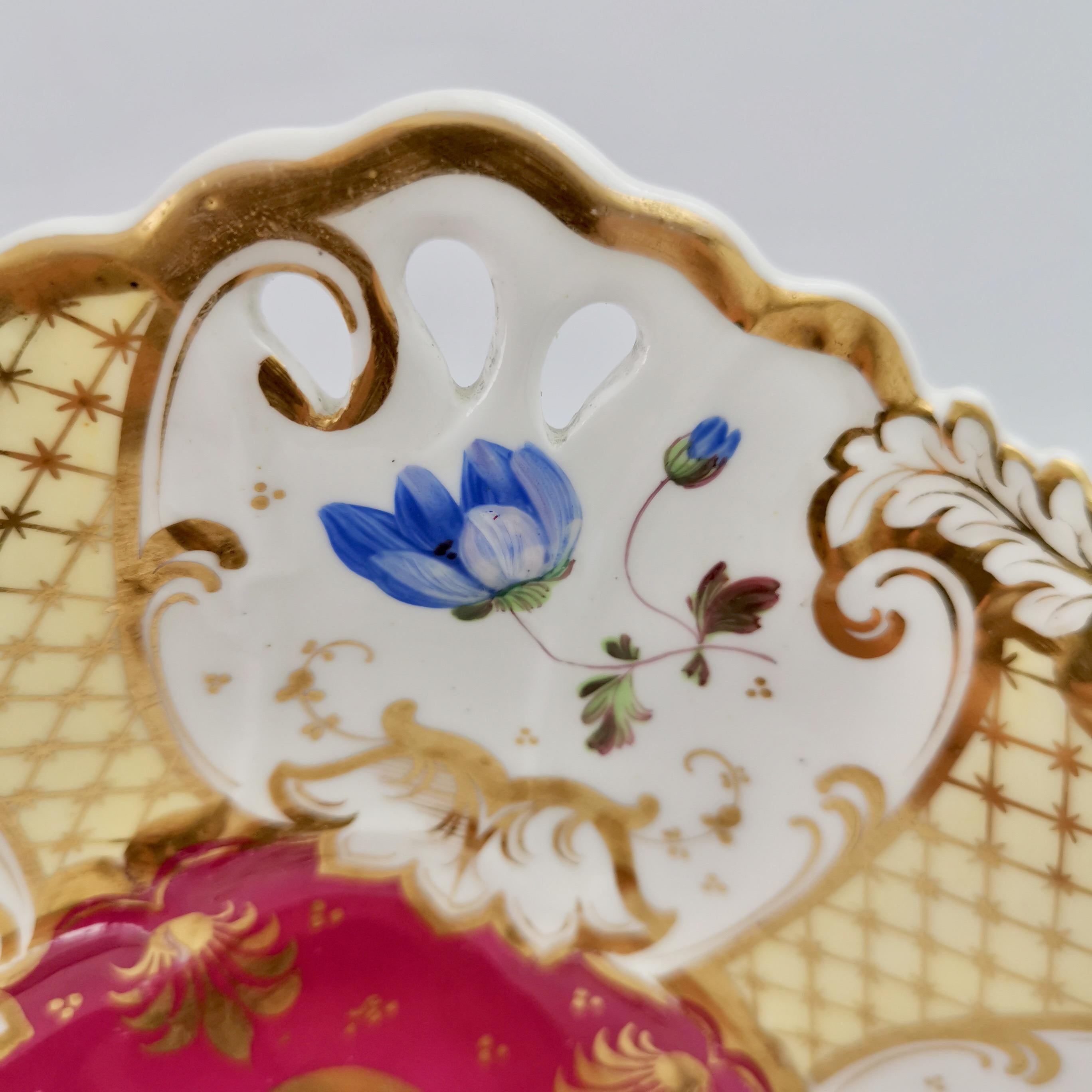 Samuel Alcock Porcelain Dish, Maroon, Gilt and Flowers, Rococo Revival, ca 1835 In Good Condition In London, GB