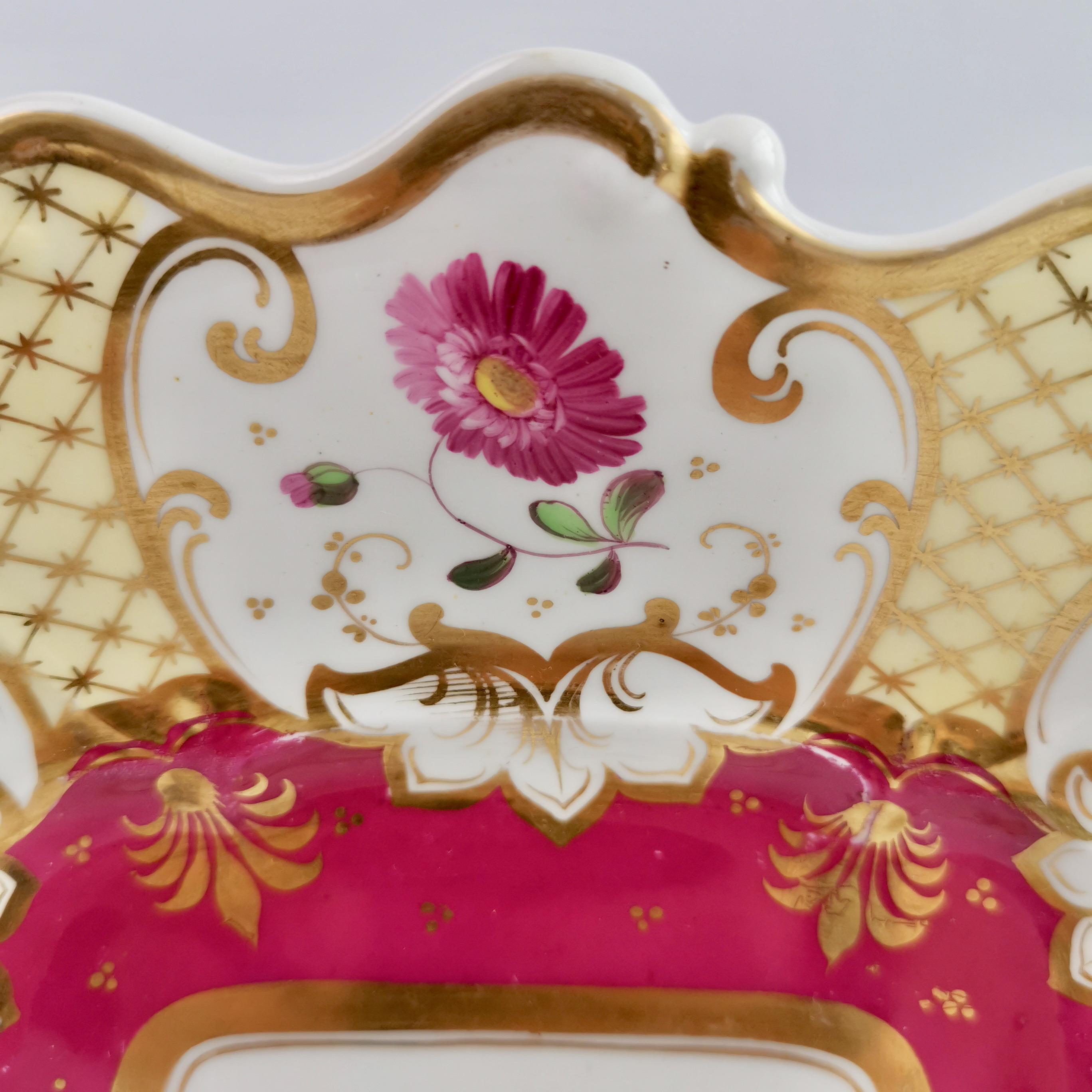 Samuel Alcock Porcelain Dish, Maroon, Gilt and Flowers, Rococo Revival, ca 1835 3