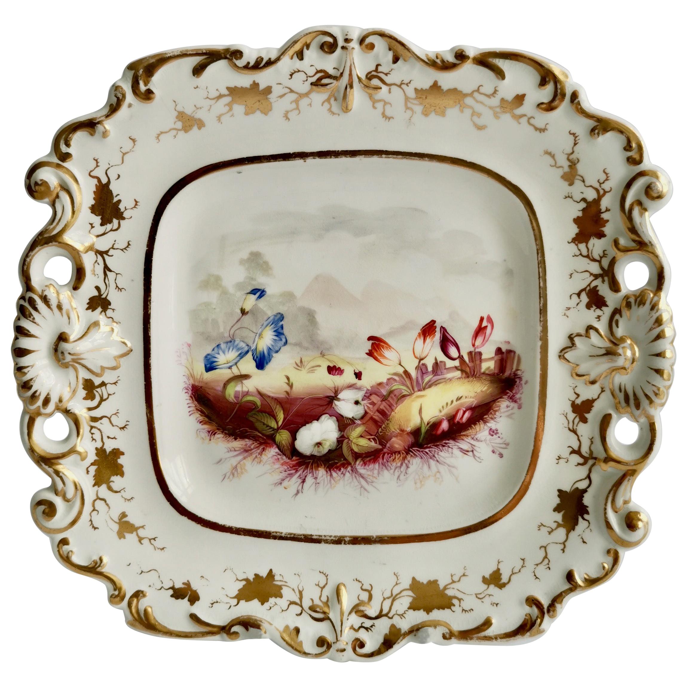 Samuel Alcock Porcelain Dish with Flowers, Provenance Godden, Regency circa 1820