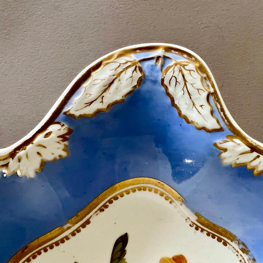 Samuel Alcock Porcelain Leaf Dish, Periwinkle Blue with Yellow Flower, ca 1822 For Sale 1