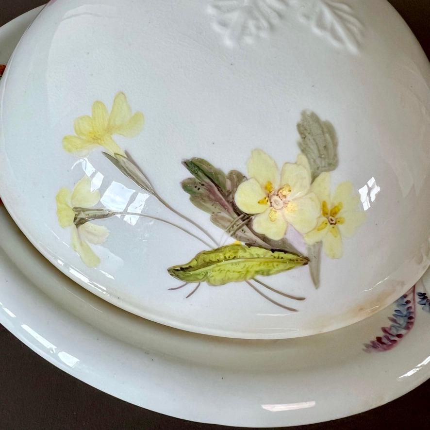 Regency Samuel Alcock Porcelain Muffin Dish, White, Flowers by William Pollard, ca 1826 For Sale