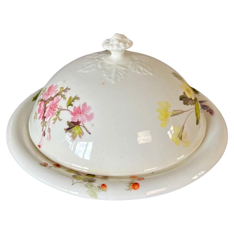 Samuel Alcock Porcelain Muffin Dish, White, Flowers by William Pollard, ca 1826 For Sale