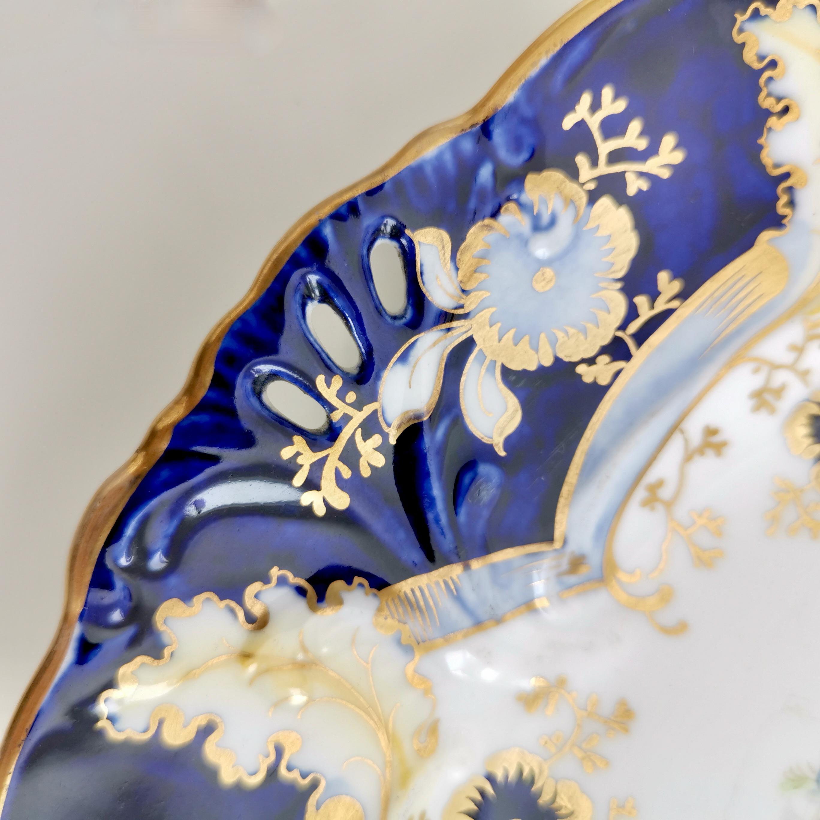 Samuel Alcock Porcelain Plate, Cobalt Blue, Flowers, Rococo Revival, ca 1845 In Good Condition In London, GB