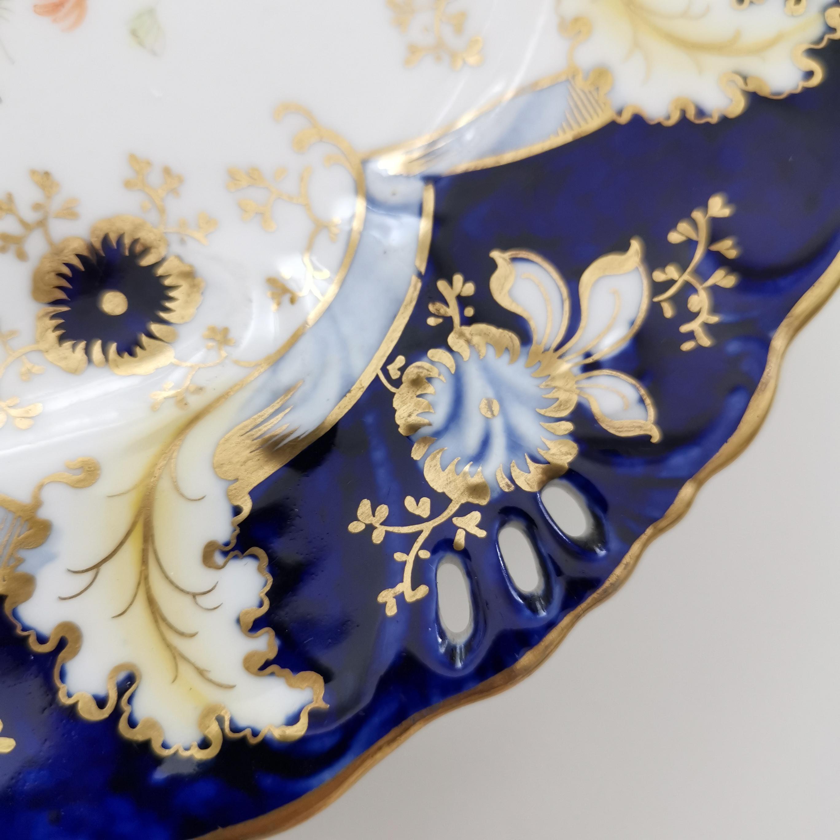 Samuel Alcock Porcelain Plate, Cobalt Blue, Flowers, Rococo Revival, ca 1845 2