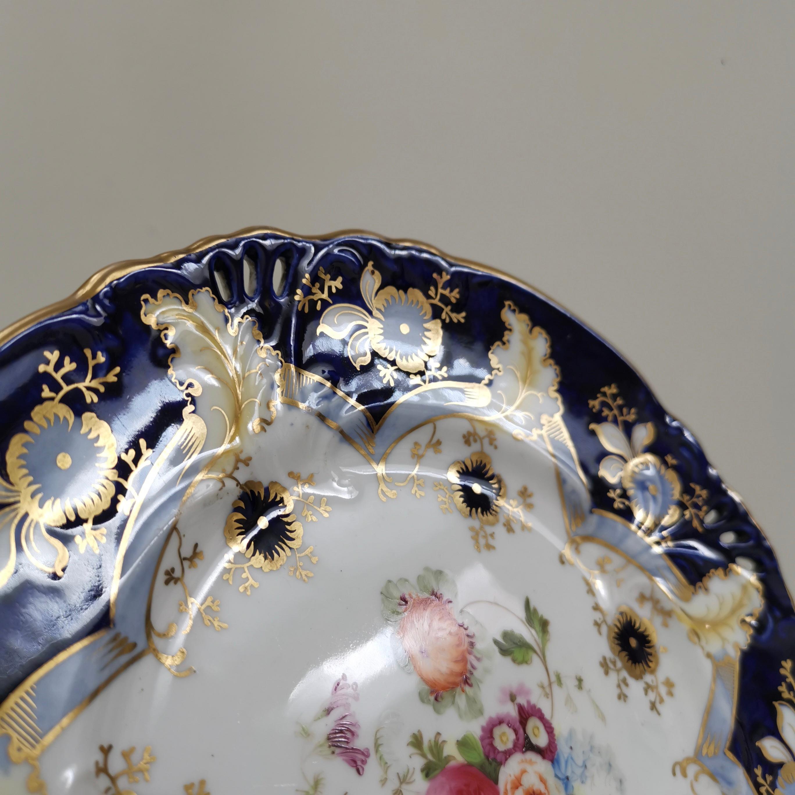 Samuel Alcock Porcelain Plate, Cobalt Blue, Flowers, Rococo Revival, ca 1845 3