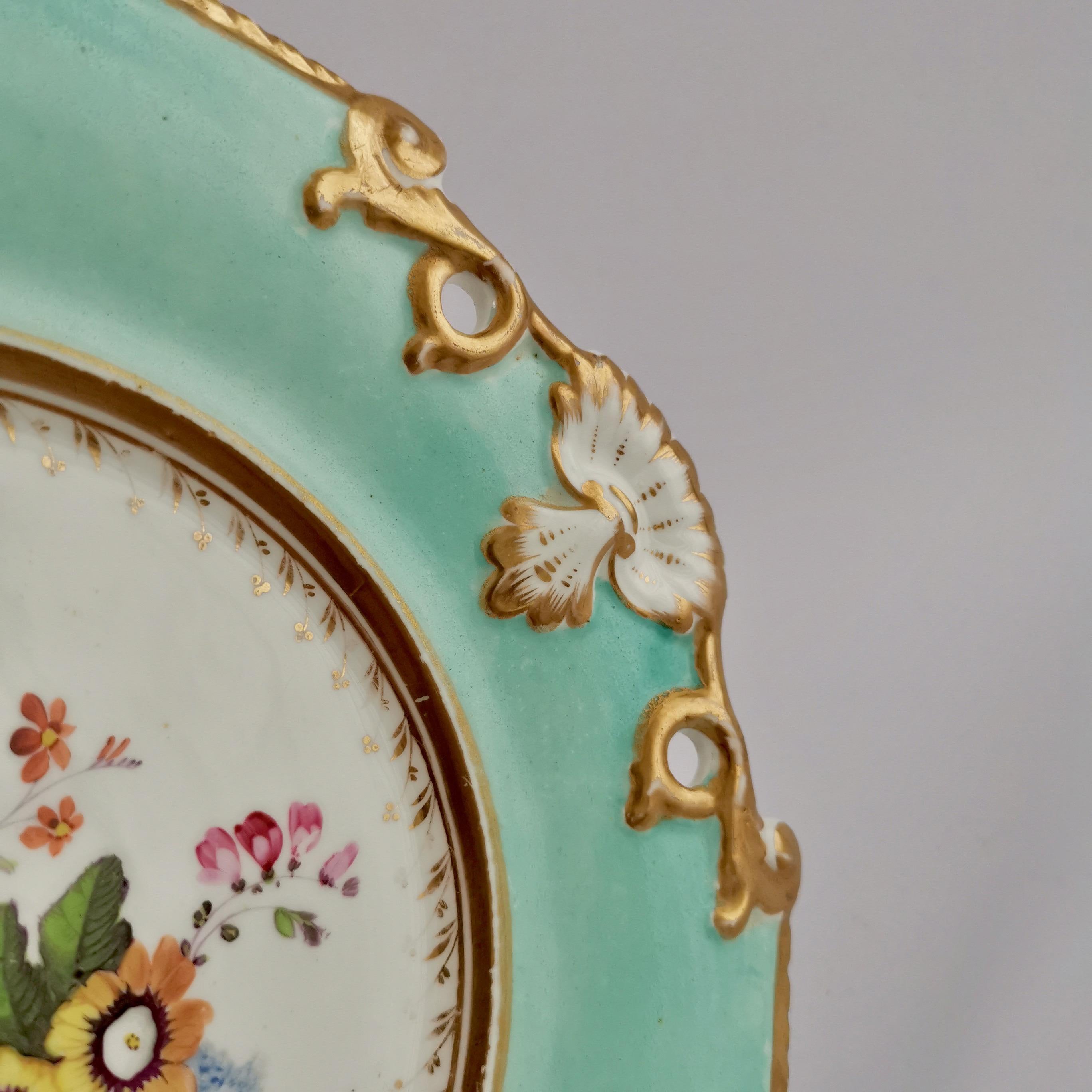 Samuel Alcock Porcelain Plate, Flowers on Duck Egg Blue, Regency, circa 1820 4