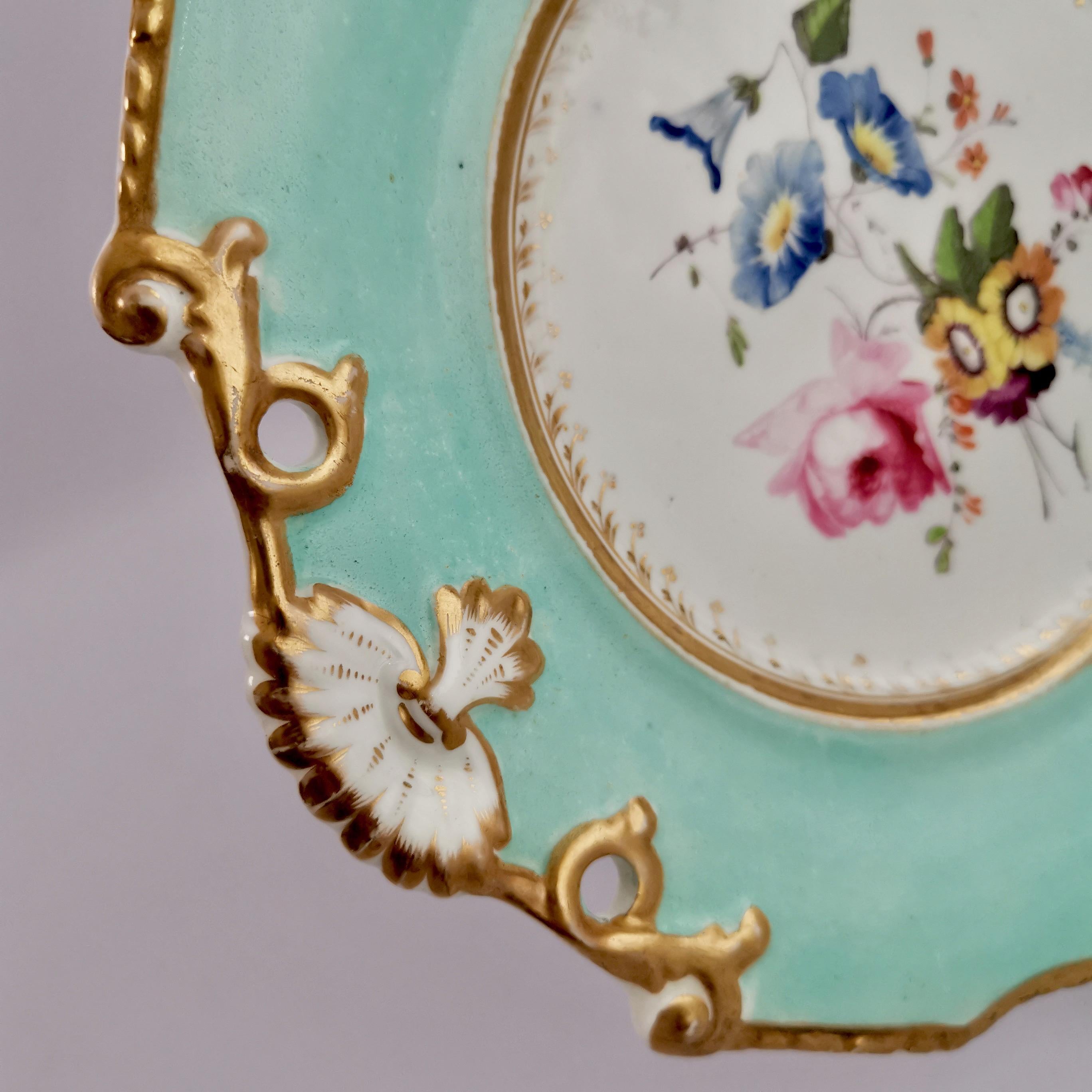 Samuel Alcock Porcelain Plate, Flowers on Duck Egg Blue, Regency, circa 1820 5