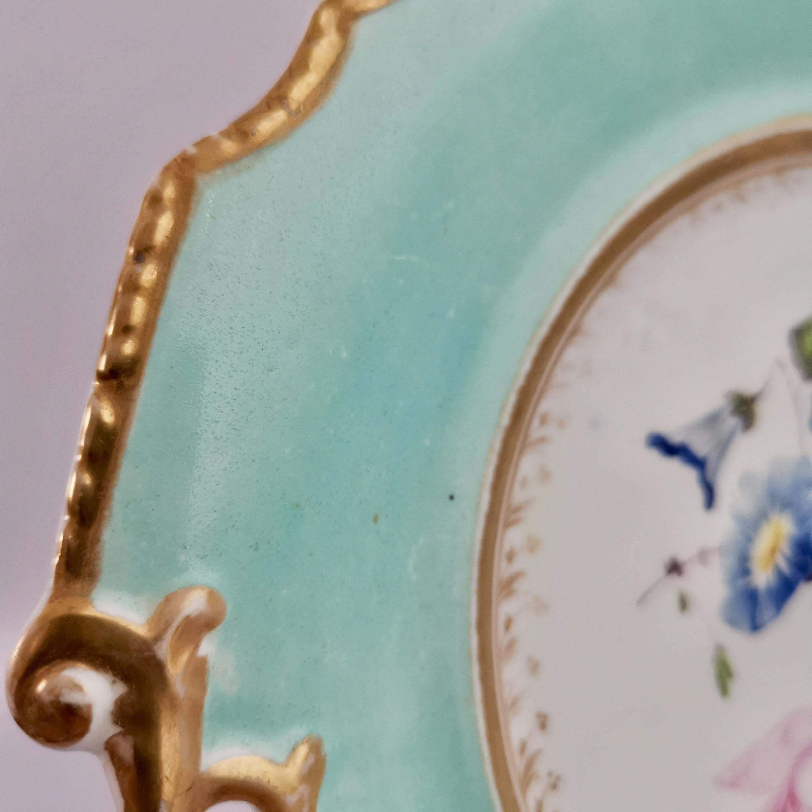 Samuel Alcock Porcelain Plate, Flowers on Duck Egg Blue, Regency, circa 1820 6
