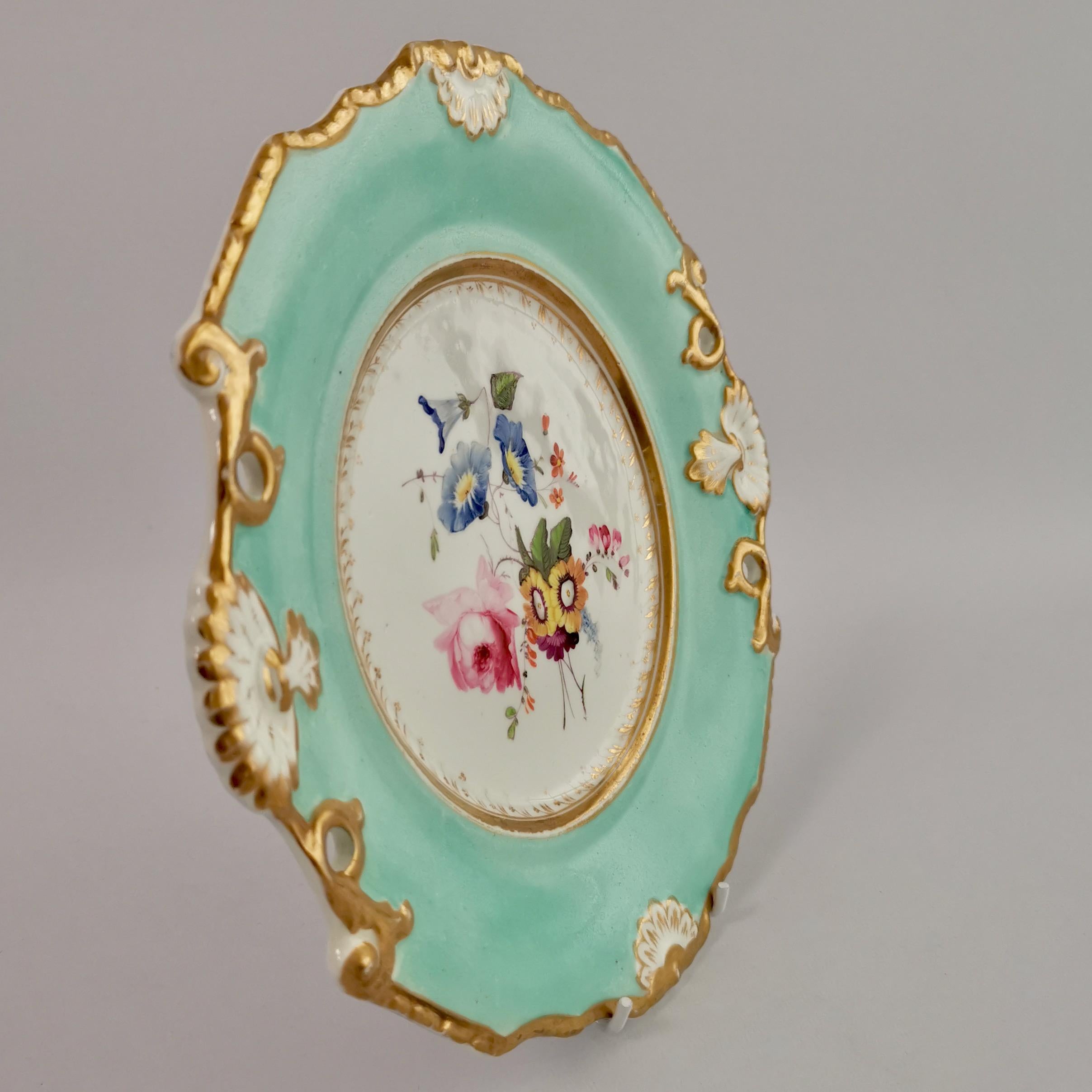 Samuel Alcock Porcelain Plate, Flowers on Duck Egg Blue, Regency, circa 1820 8