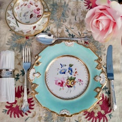 Samuel Alcock Porcelain Plate, Flowers on Duck Egg Blue, Regency, circa 1820