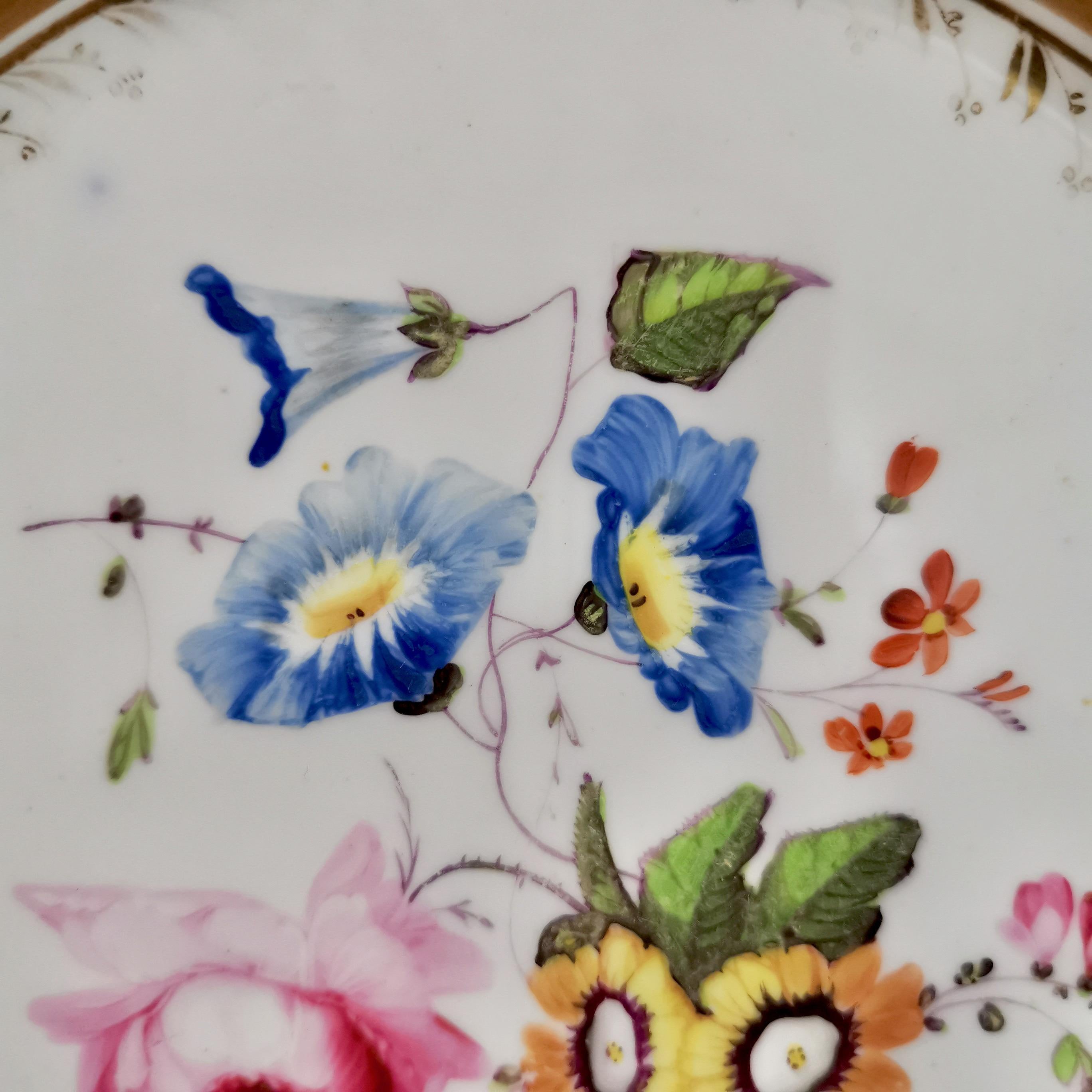 Early 19th Century Samuel Alcock Porcelain Plate, Flowers on Duck Egg Blue, Regency, circa 1820