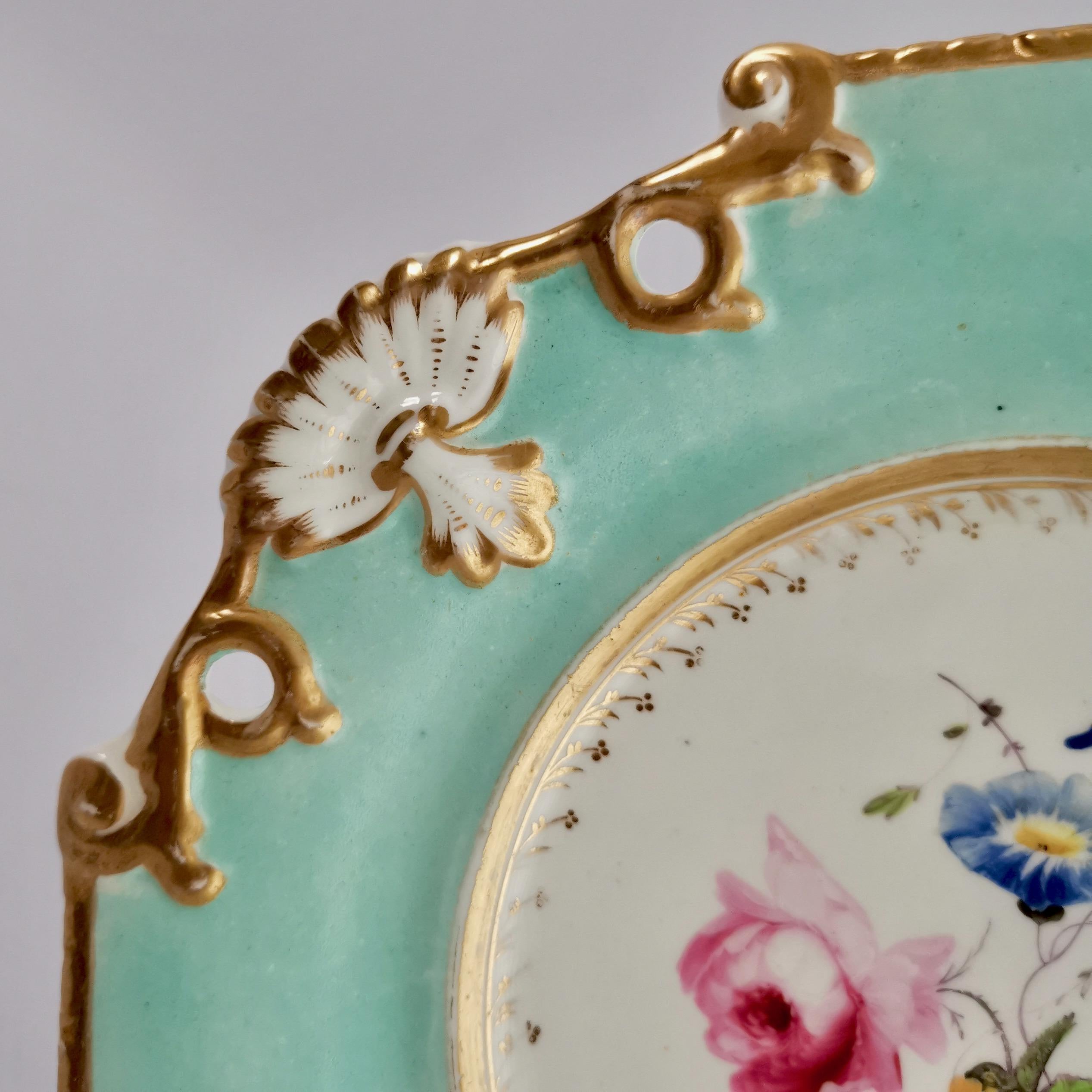 Samuel Alcock Porcelain Plate, Flowers on Duck Egg Blue, Regency, circa 1820 1