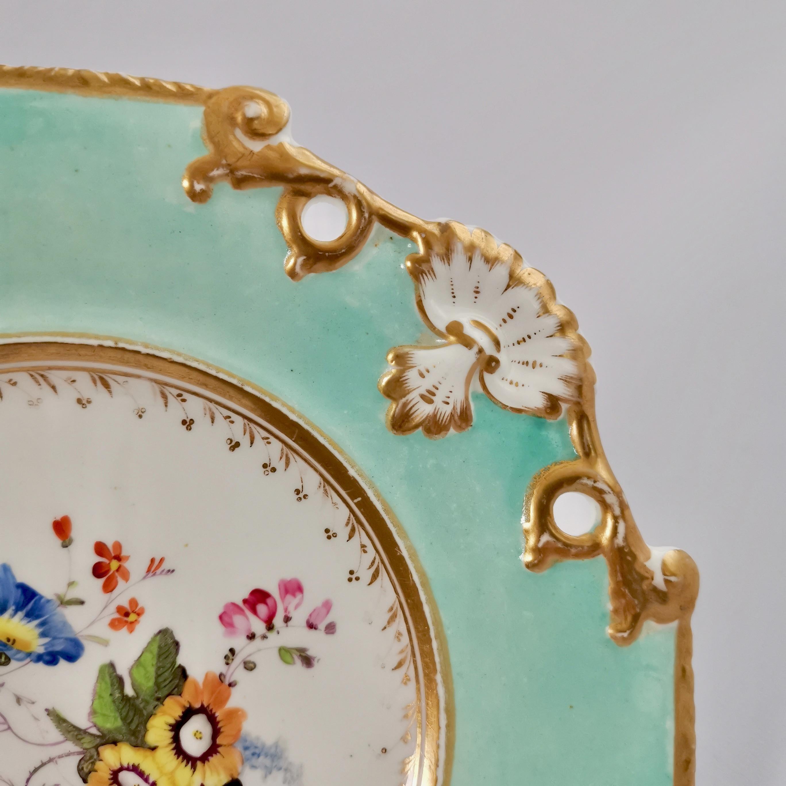 Samuel Alcock Porcelain Plate, Flowers on Duck Egg Blue, Regency, circa 1820 3