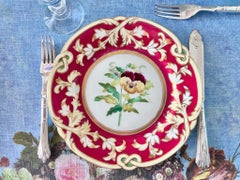 Samuel Alcock Porcelain Plate, Maroon Staffordshire Border with Pansy, 1854
