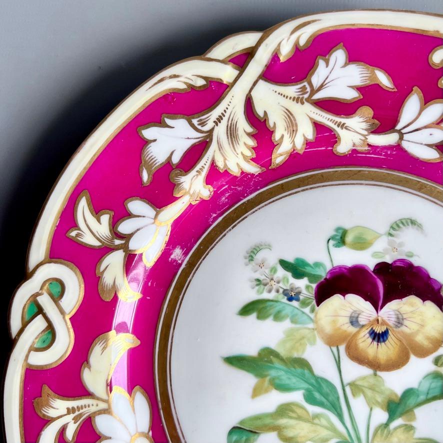 Samuel Alcock-Porzellanteller, Maroon Staffordshire-Bordüre mit Stiefmütterchen, 1854 im Zustand „Gut“ im Angebot in London, GB