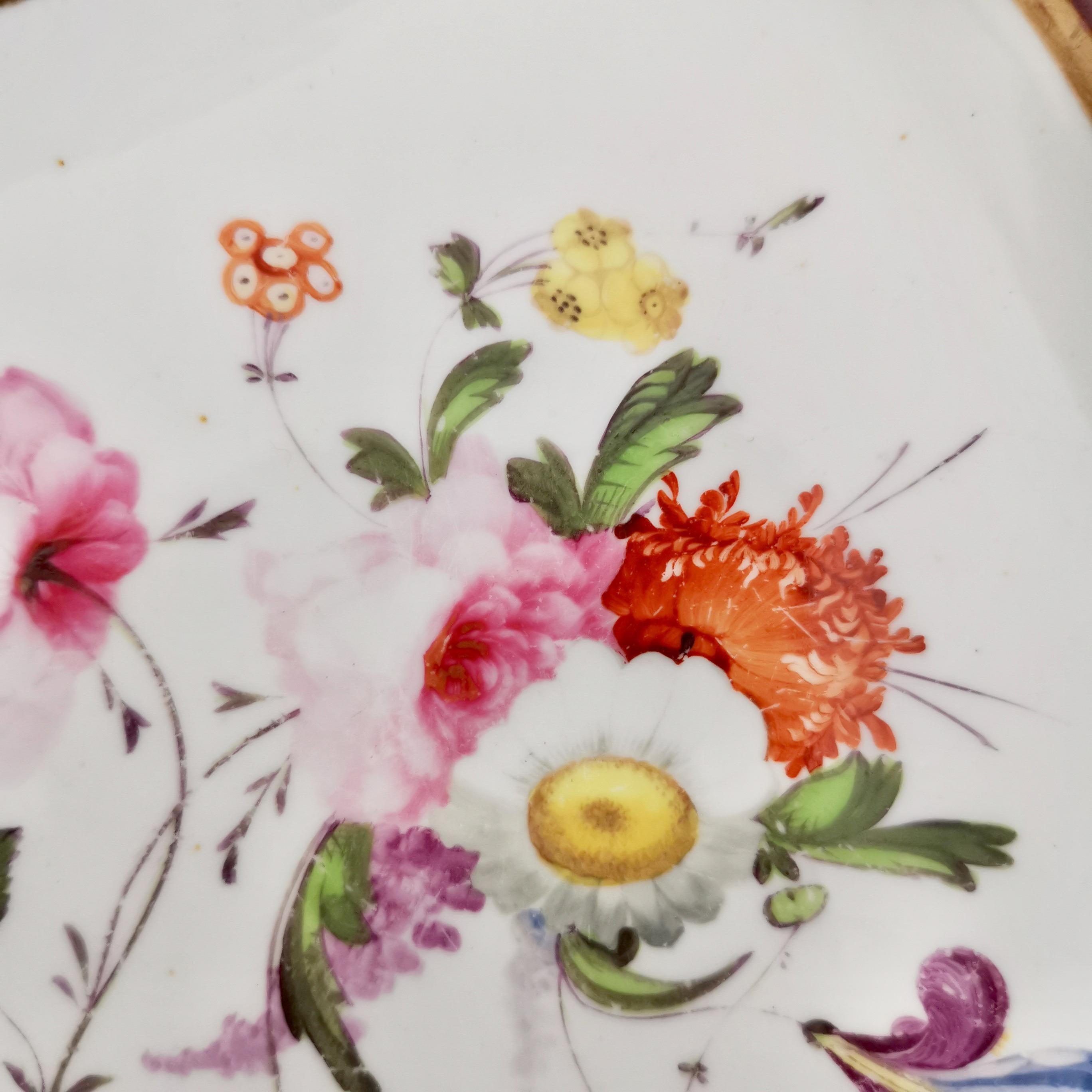 Samuel Alcock Porcelain Plate, Maroon with Flowers, Regency, ca 1825 For Sale 1
