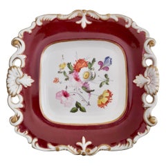 Piatto in porcellana Samuel Alcock, marrone con fiori, Regenza, 1825 ca.