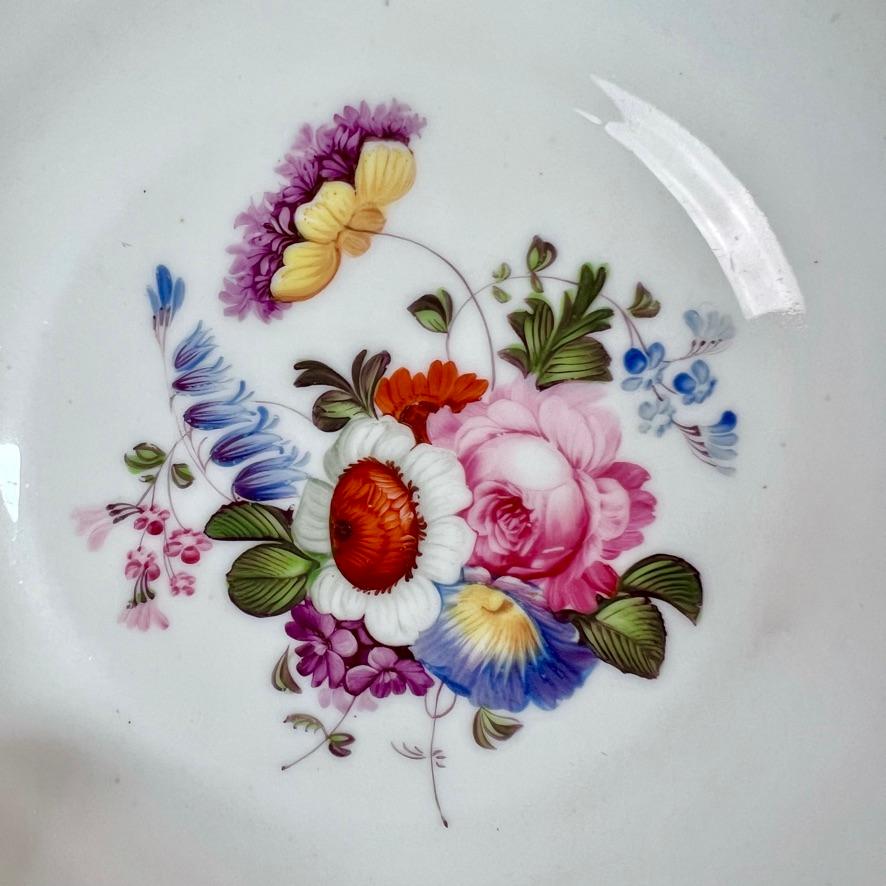 English Samuel Alcock Porcelain Plate, Wave Edge White with Flower Sprays, ca 1823